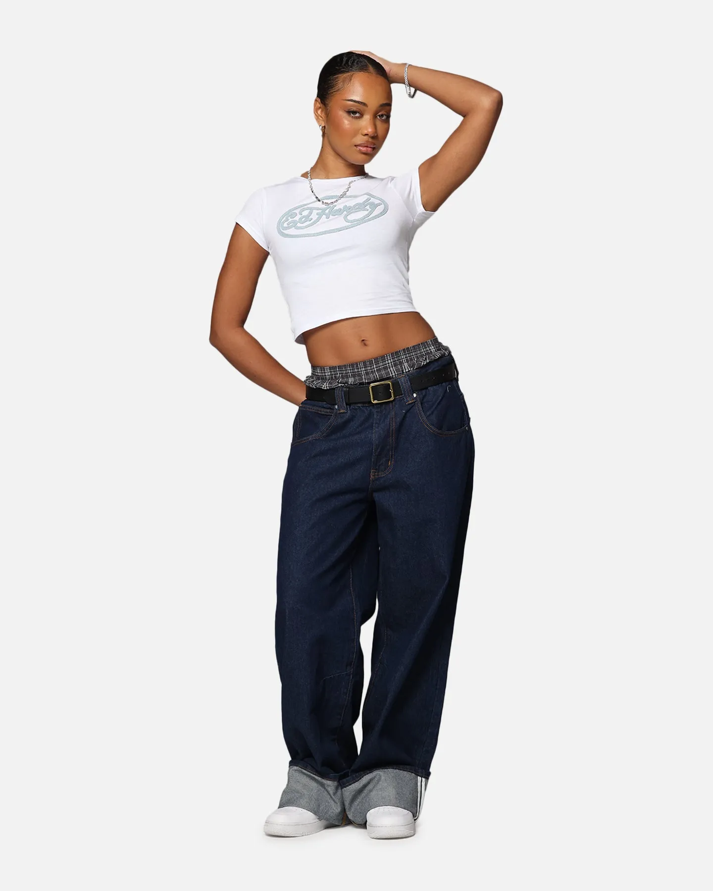 Luxury exclusivity Breathable touch Ed Hardy Women's Distressed Logo Baby T-Shirt White