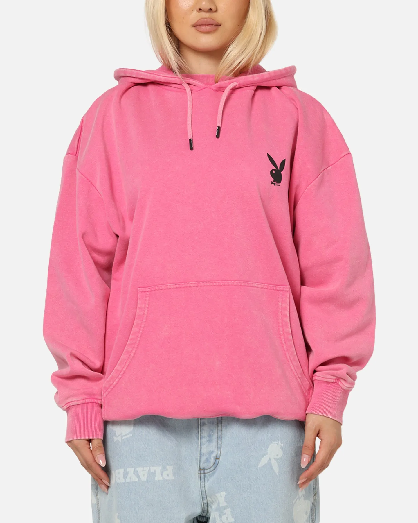 Hippie style Fashion Night Playboy Stack Washed Hoodie Washed Raspberry