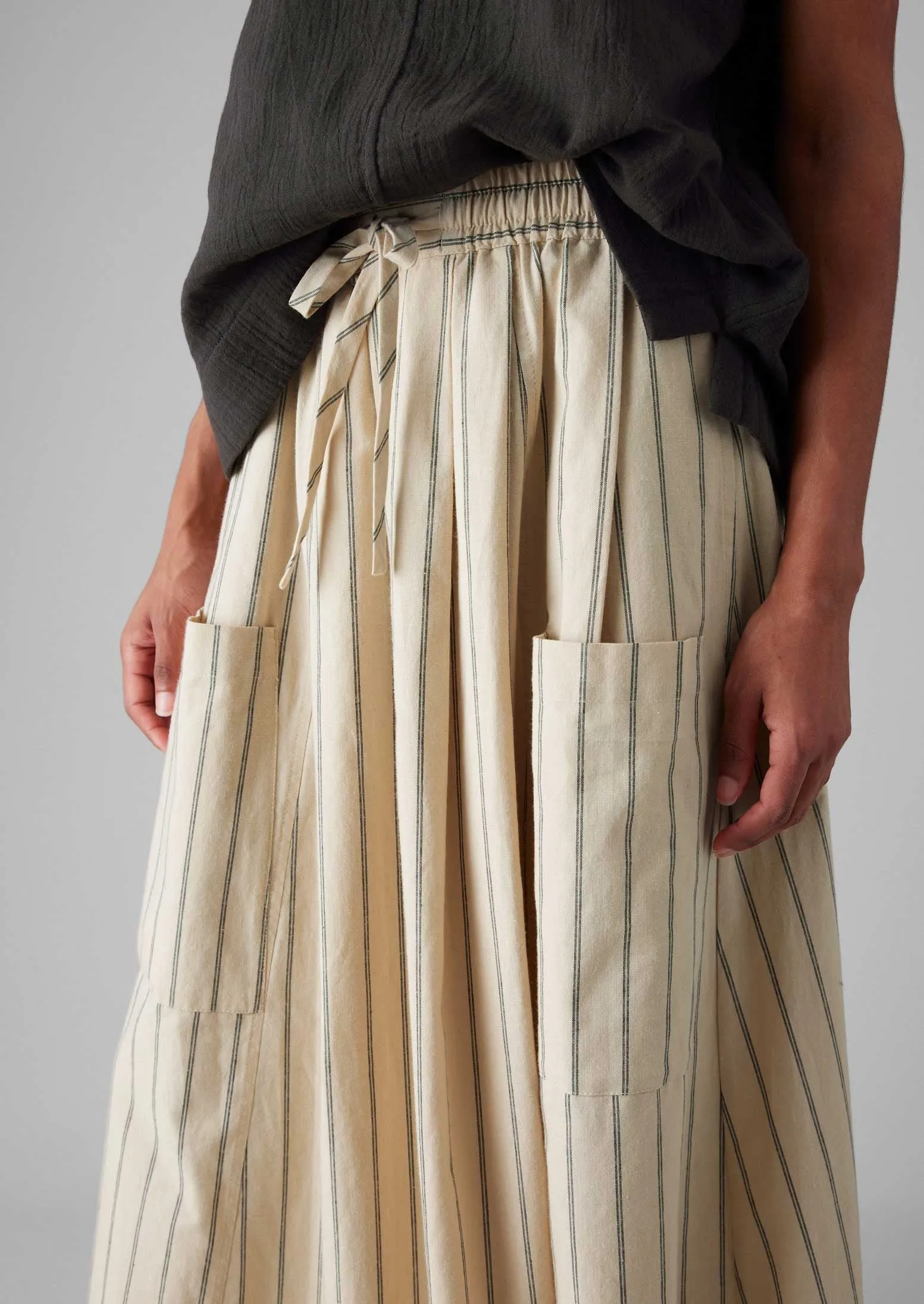 Stripe Cotton Patch Pocket Skirt | Sail Cloth Chill Tones