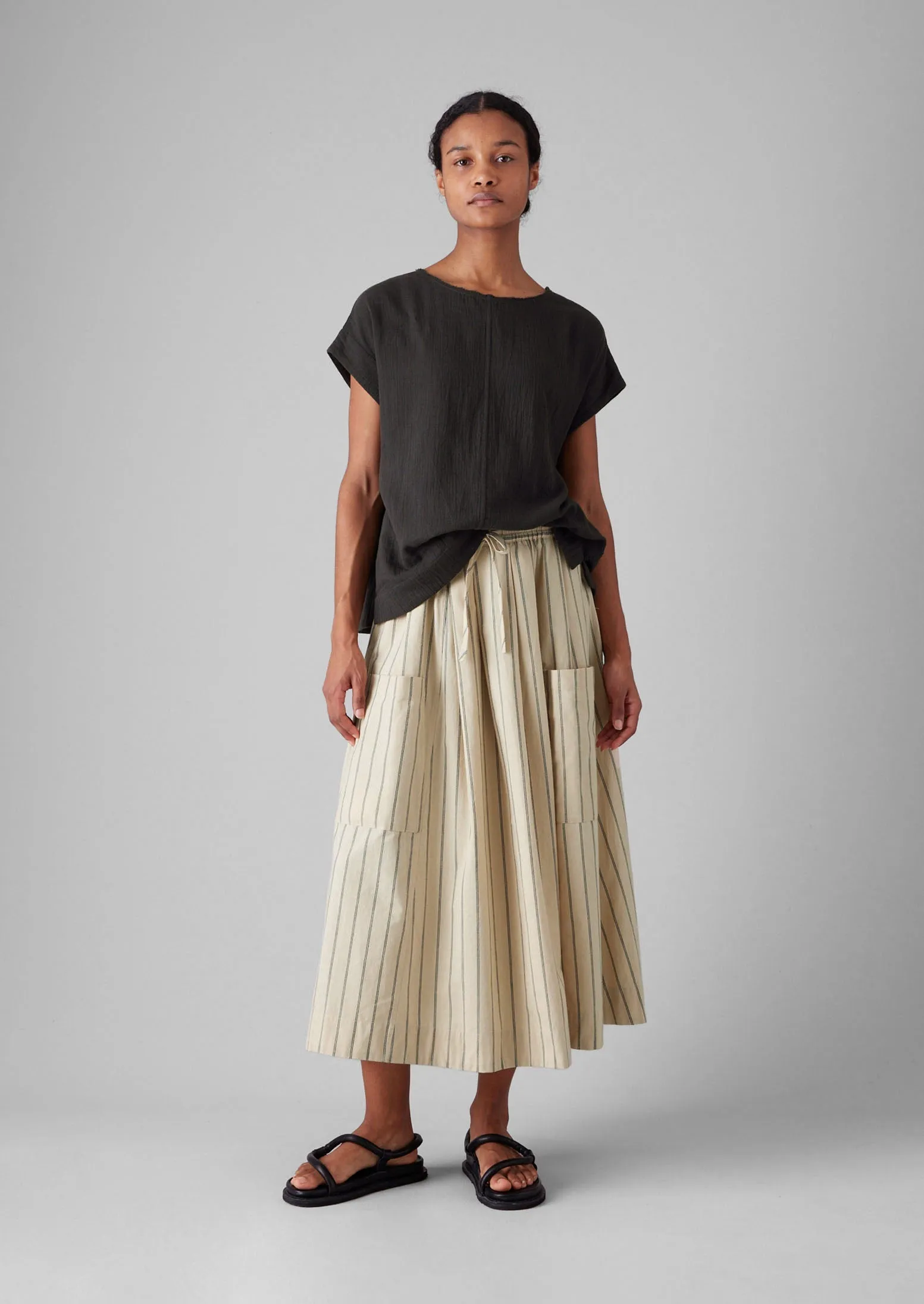Stripe Cotton Patch Pocket Skirt | Sail Cloth Spring Brunch
