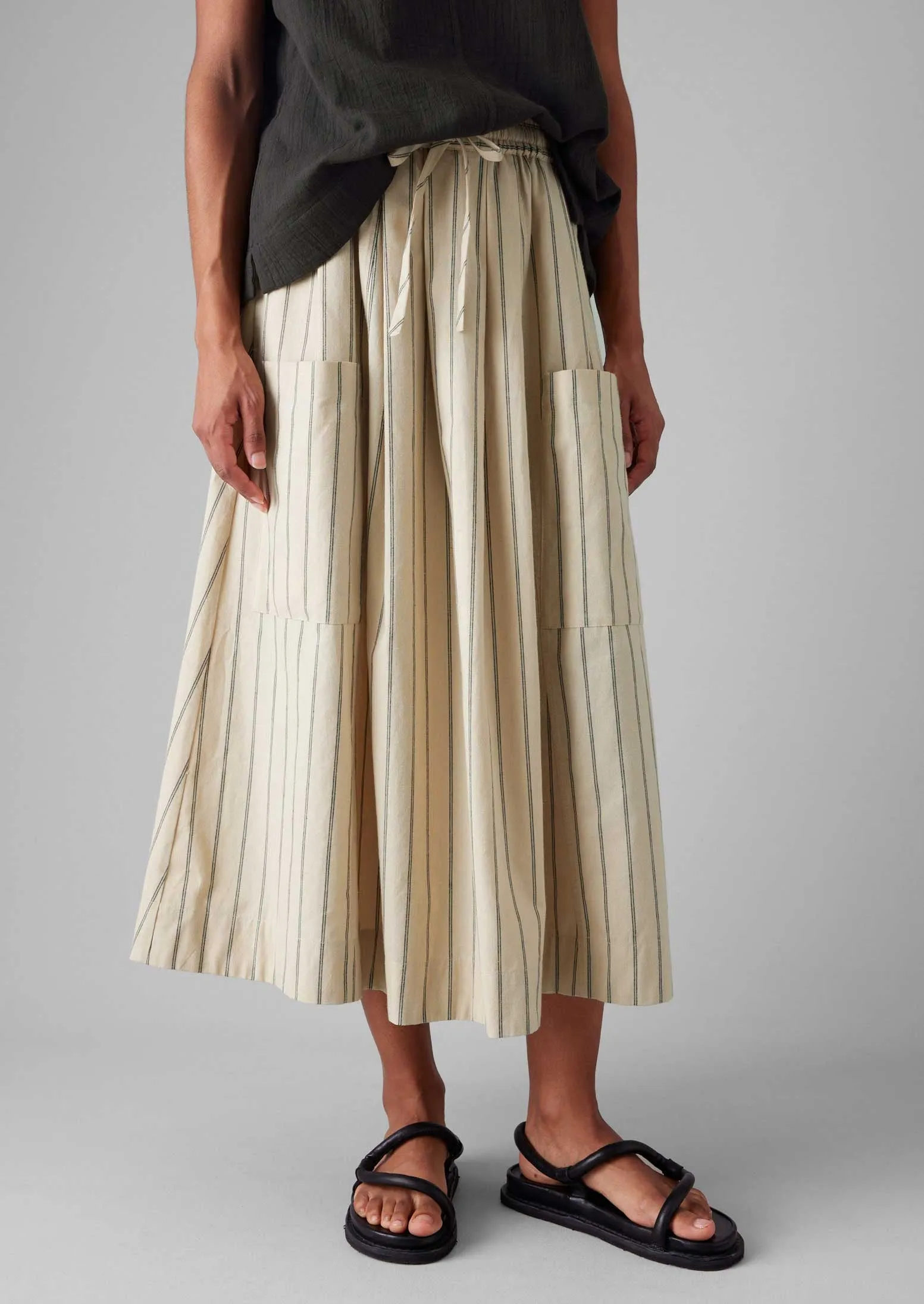 Non Irritating Texture Stripe Cotton Patch Pocket Skirt | Sail Cloth