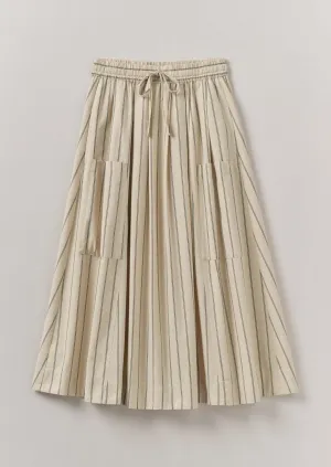 Stripe Cotton Patch Pocket Skirt | Sail Cloth Faux Leather