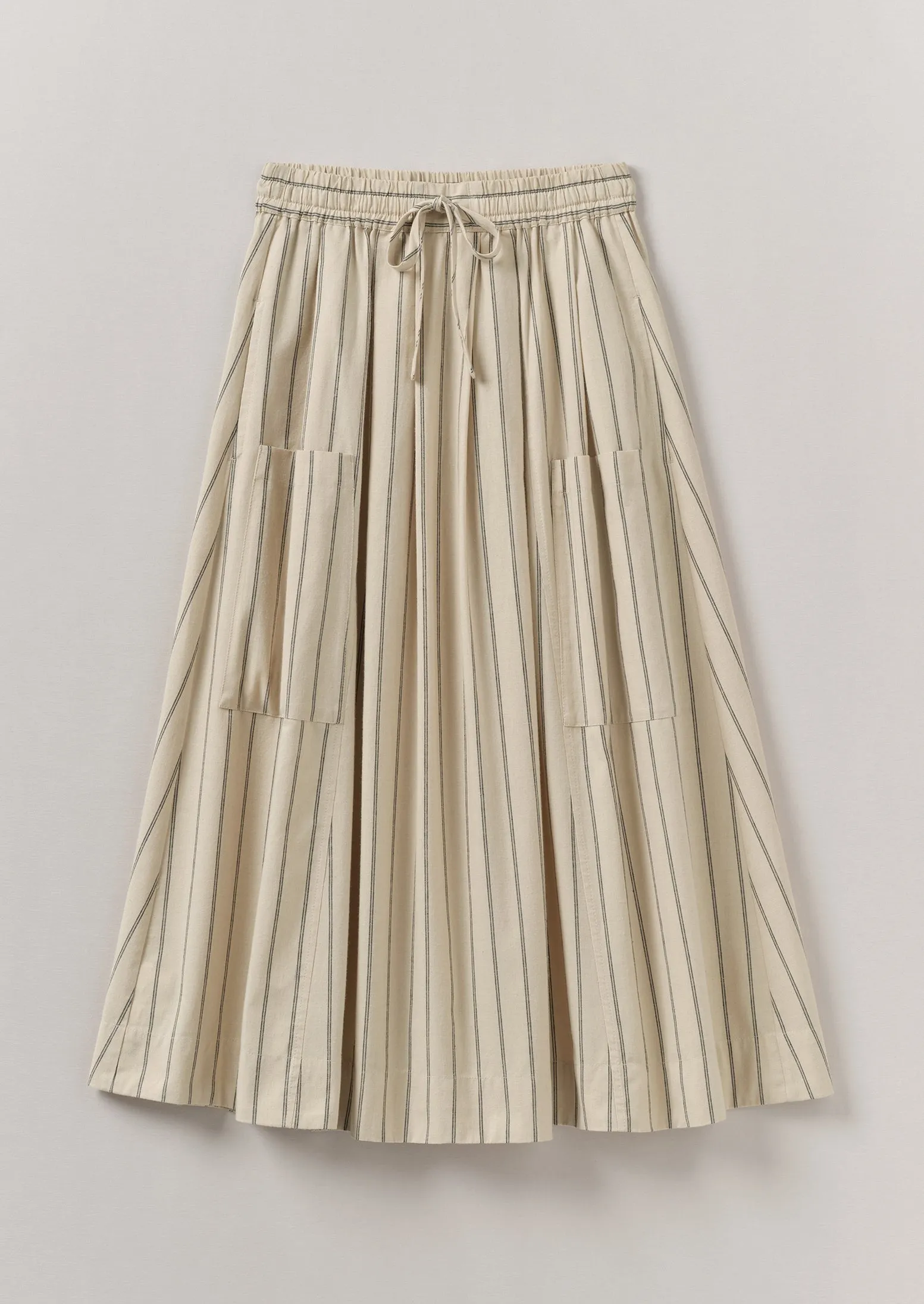 Stripe Cotton Patch Pocket Skirt | Sail Cloth Faux Leather