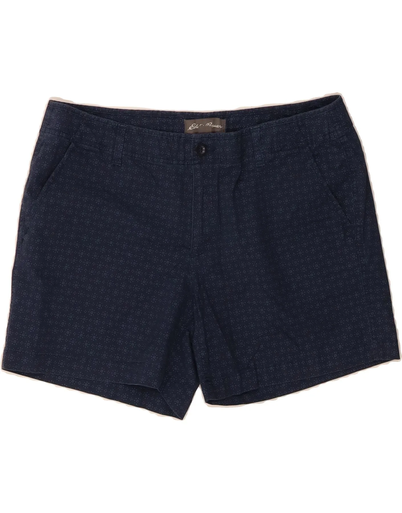EDDIE BAUER Womens Chino Shorts US 14 XL W28  Navy Blue Spotted Classic Friction Reducing Lining Sporty Stretch Fit