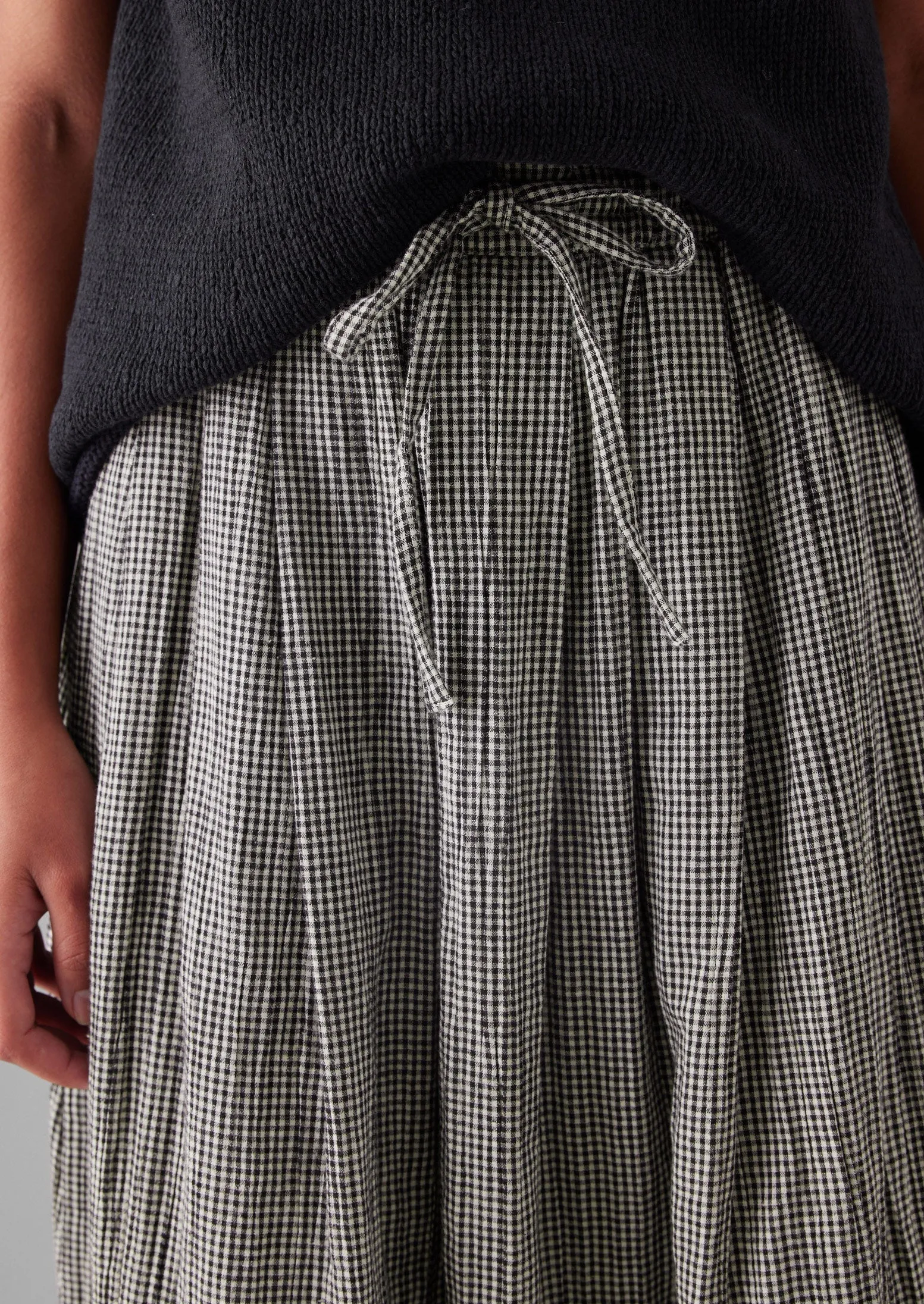 Crinkle Cotton Gingham Skirt | Ecru/Multi Roll Up Hem A line