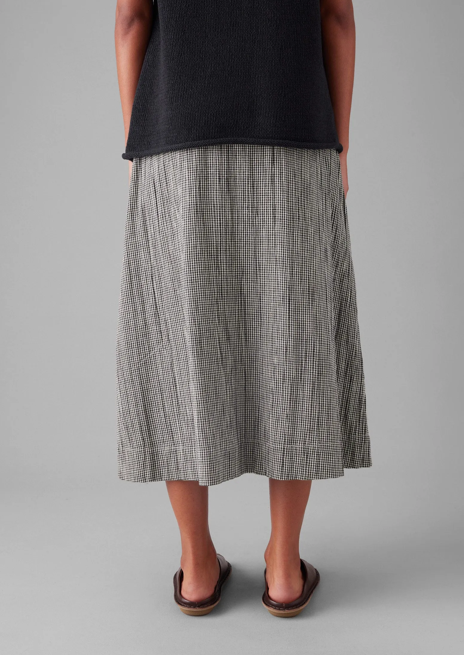 Roll Up Hem Crinkle Cotton Gingham Skirt | Ecru/Multi