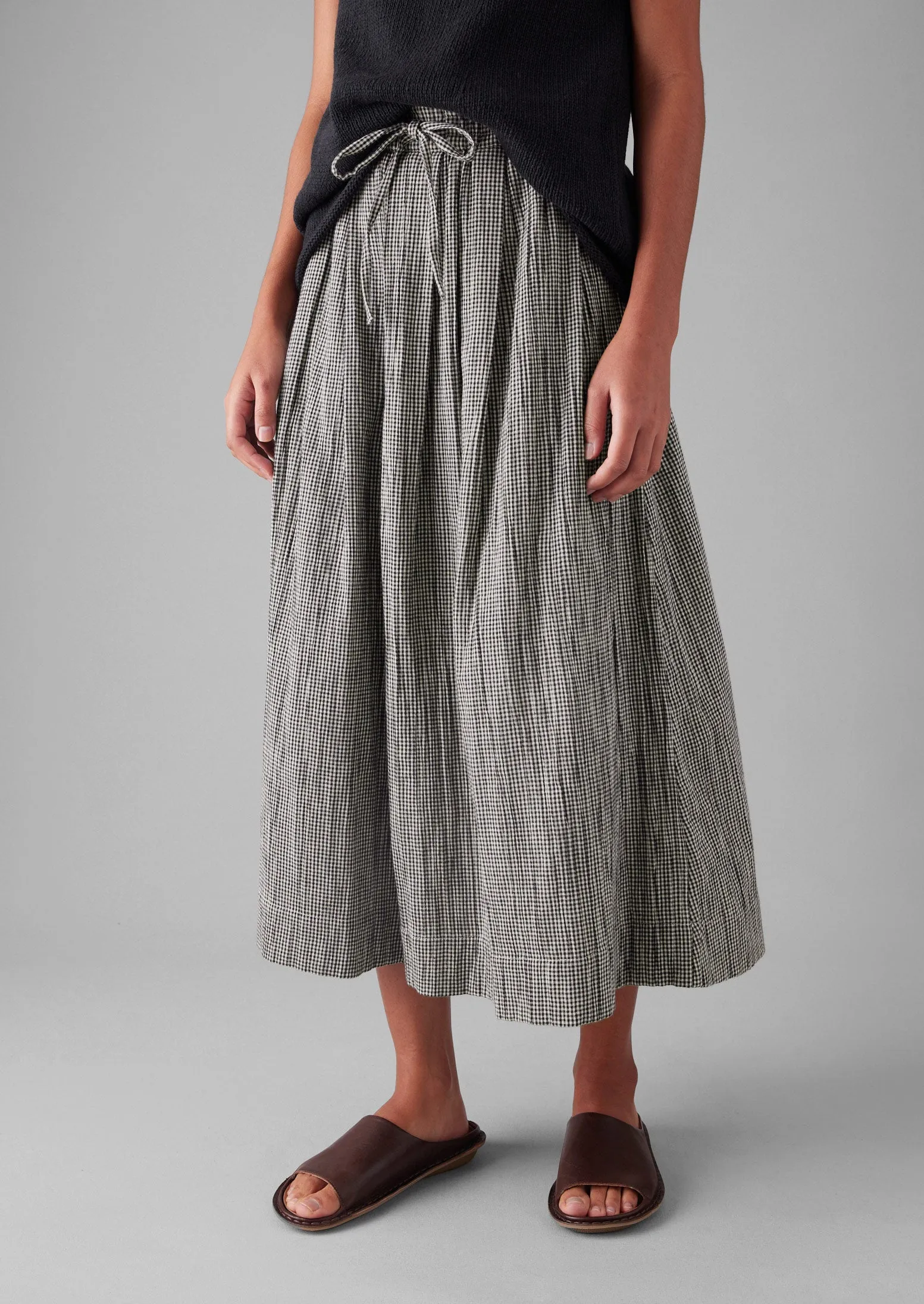 Crinkle Cotton Gingham Skirt | Ecru/Multi Bamboo Fiber