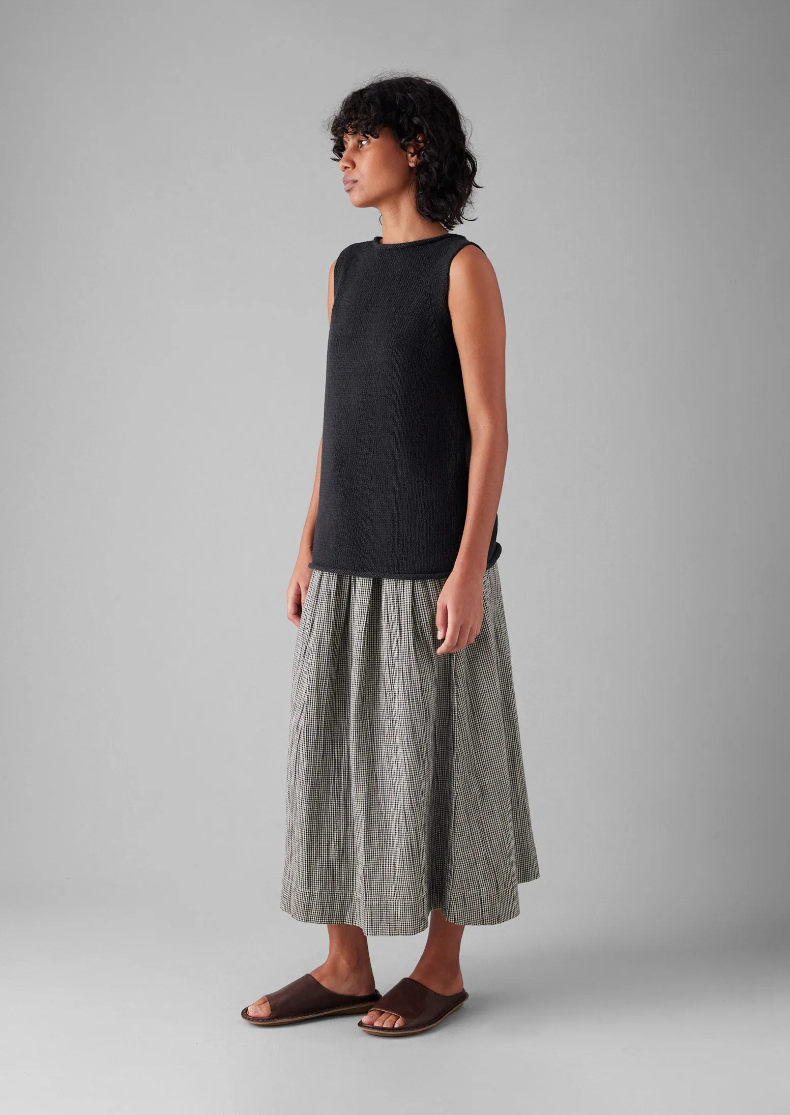 Crinkle Cotton Gingham Skirt | Ecru/Multi Neat Fit