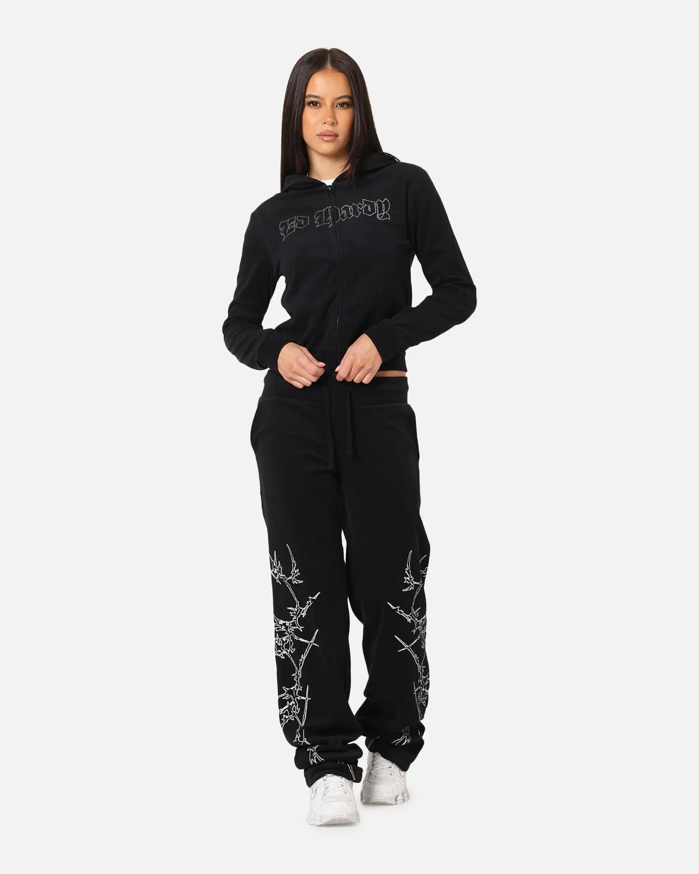Ed Hardy Women's Raver Cropped Hoodie Black Camping Essential Trendy Piece