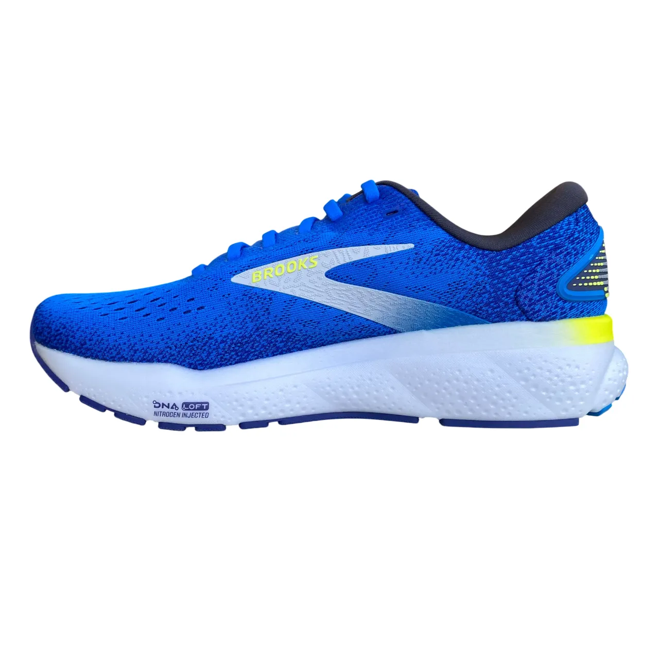 Adaptive Zone Cushioning Pressure Mapped Outsole Brooks scarpa da corsa da uomo Ghost 16 1104181D 421 azzurro-blu-giallo