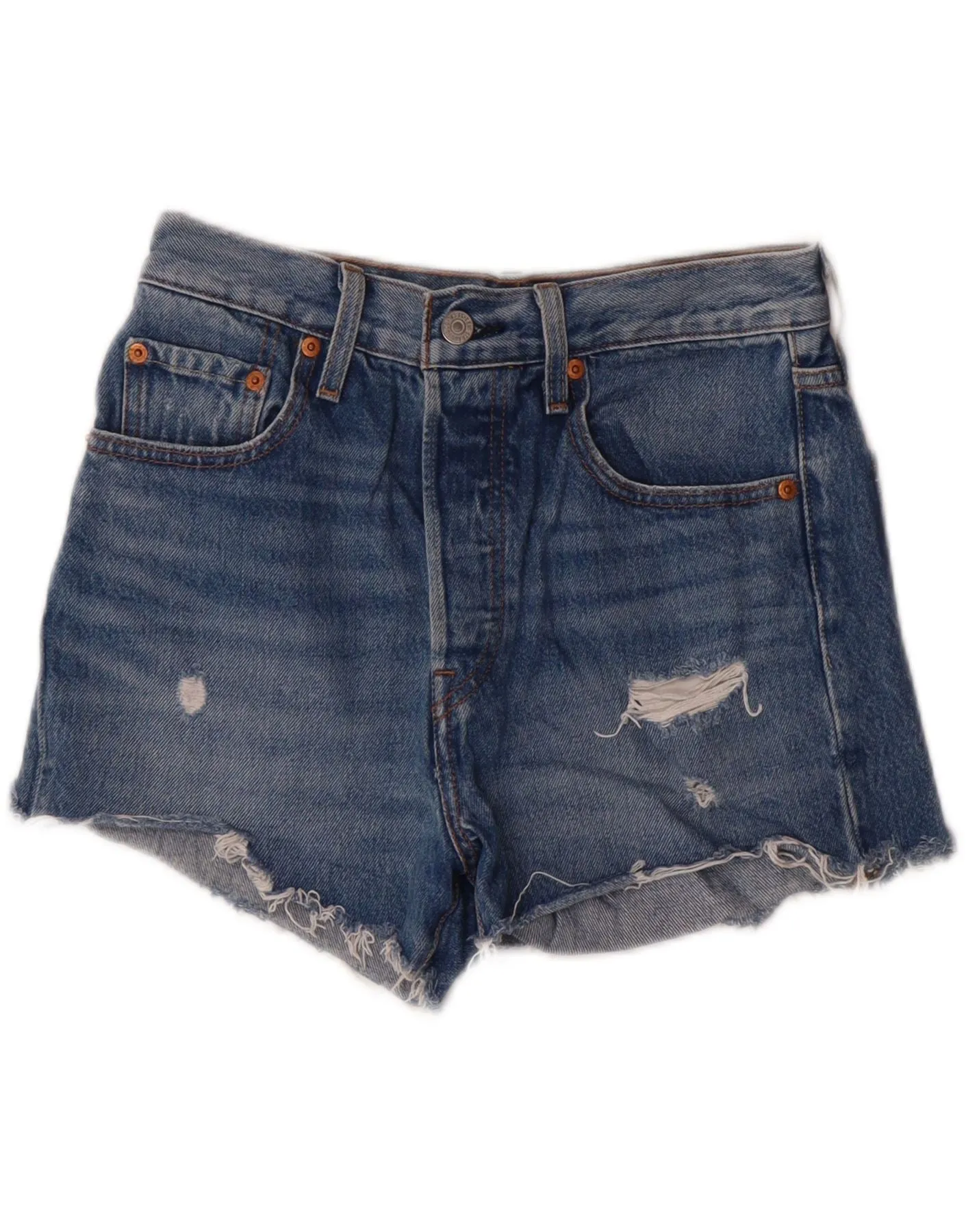 LEVI'S Womens 501 Distressed Denim Shorts W26 Small Blue Cotton Chafe Free Edging