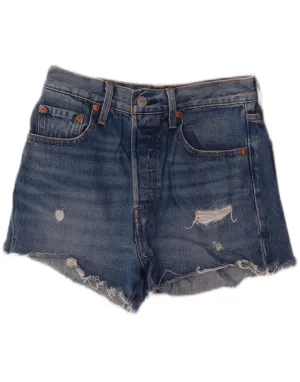 LEVI'S Womens 501 Distressed Denim Shorts W26 Small Blue Cotton Chafe Free Edging