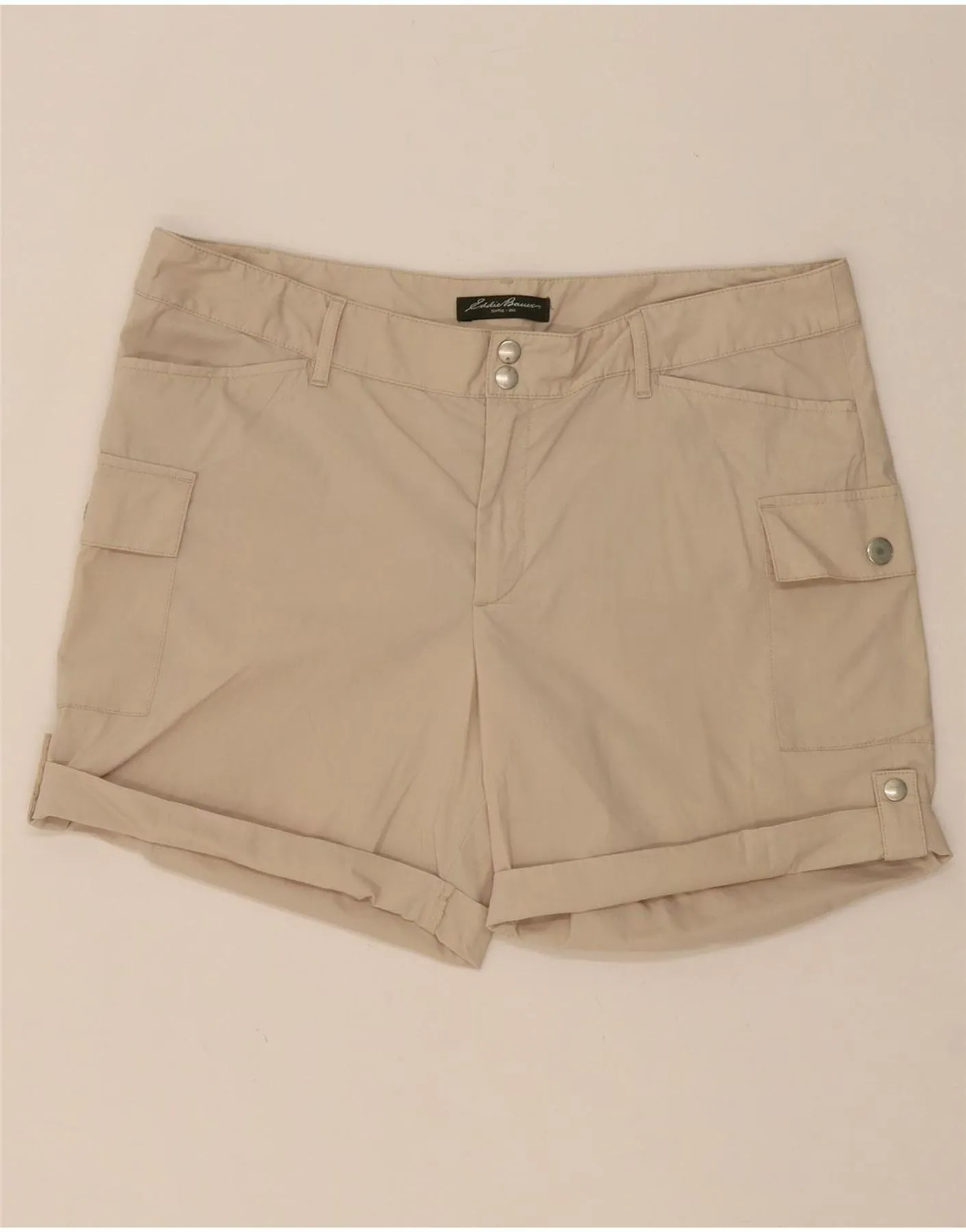 EDDIE BAUER Womens Cargo Shorts US 12 Large W36  Beige Cotton Contoured Cuff Design