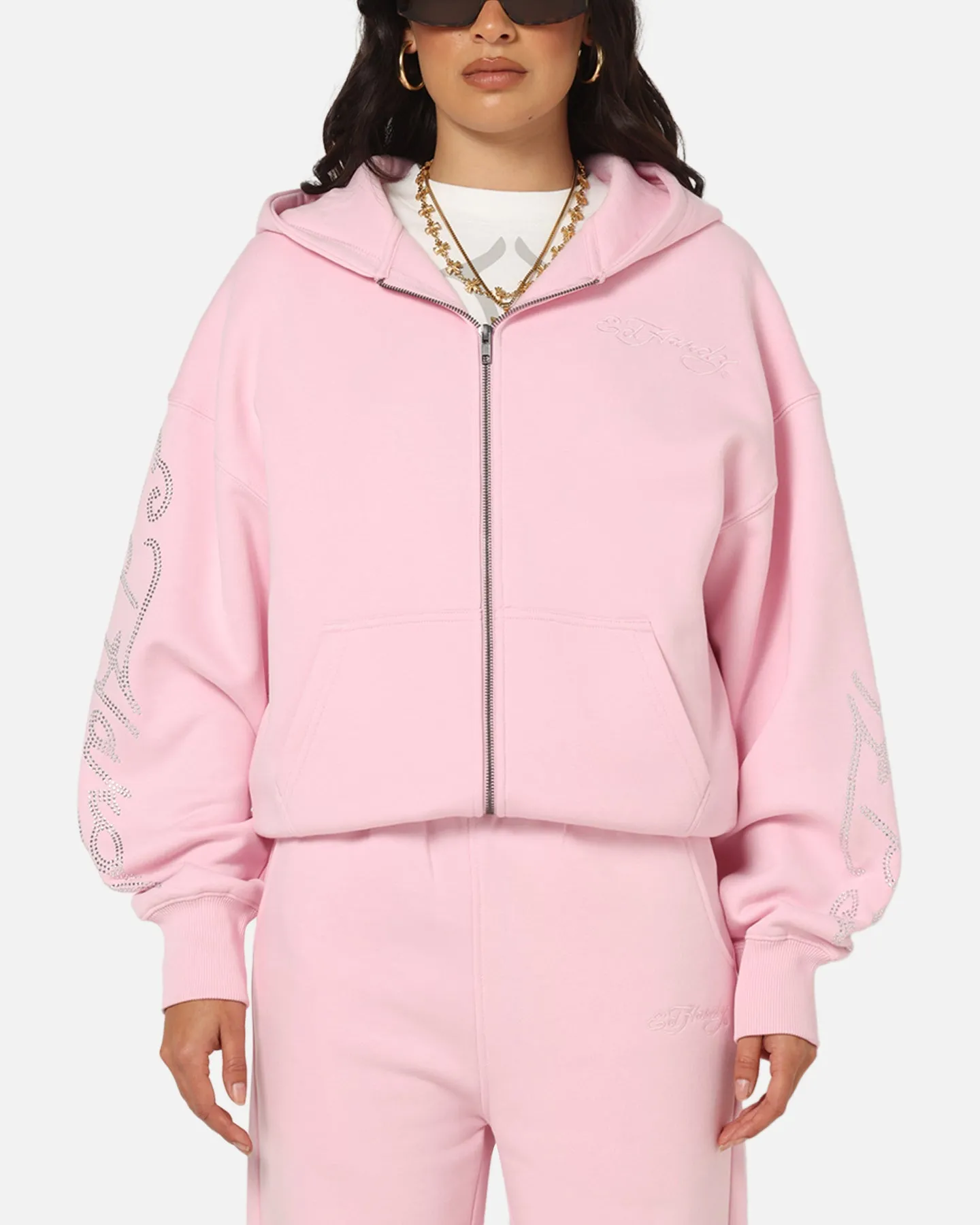 Mole like windproof Ed Hardy Trinity Zip Hoodie Pink