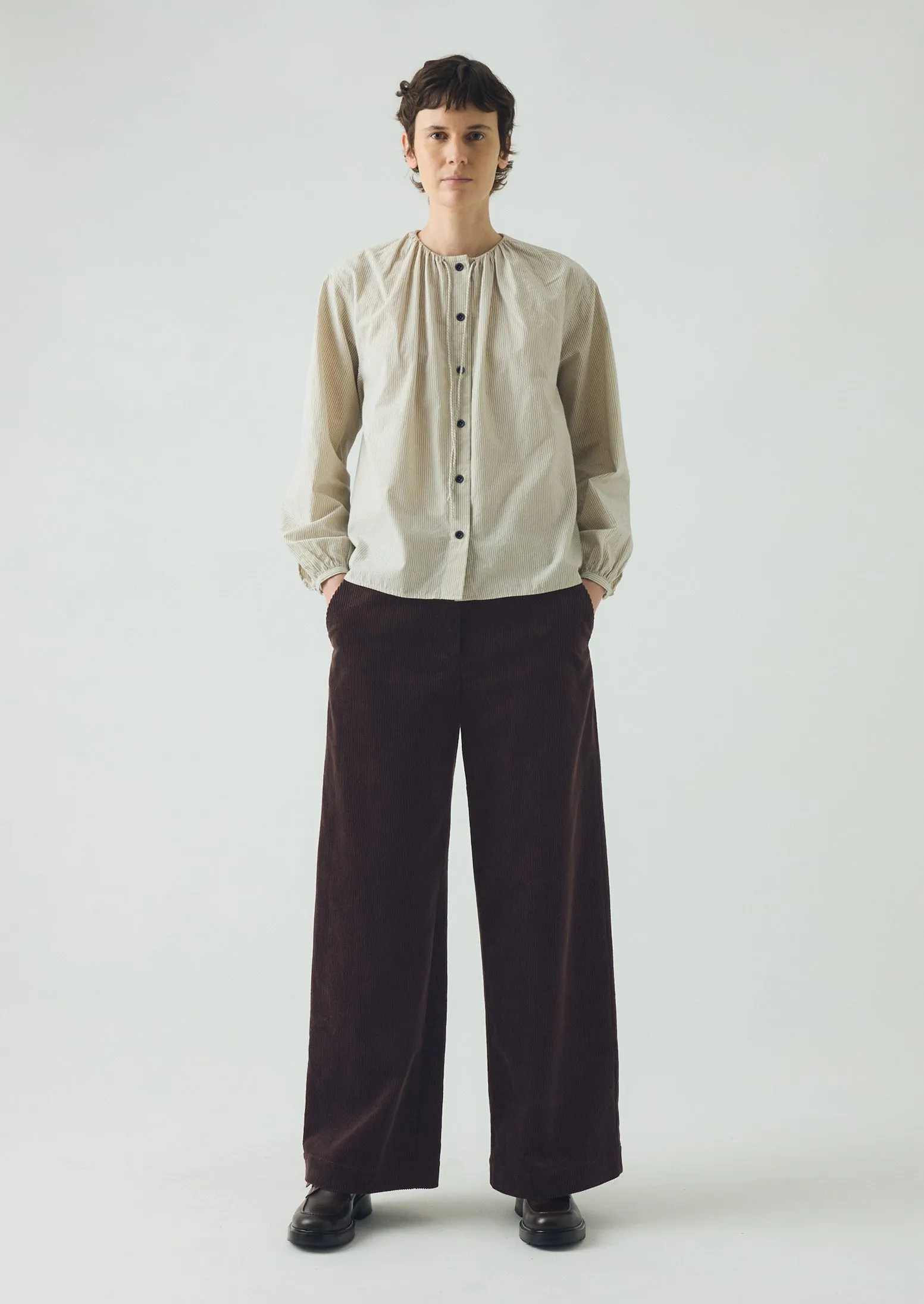 Multi Pocket Design Wide Leg Organic Cord Pants | Java