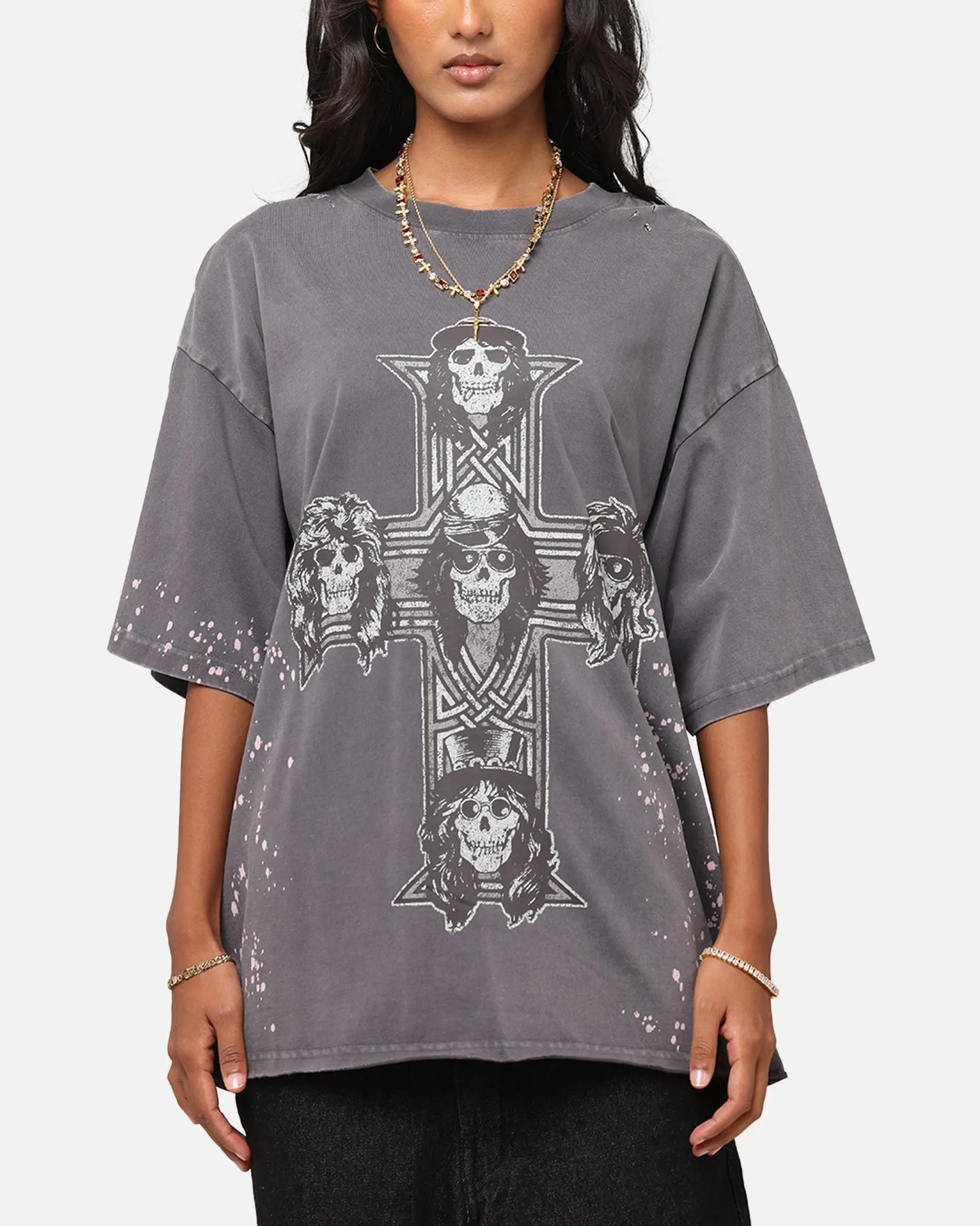 Moisture Management Guns N Roses Guns Cross T-Shirt Washed Black