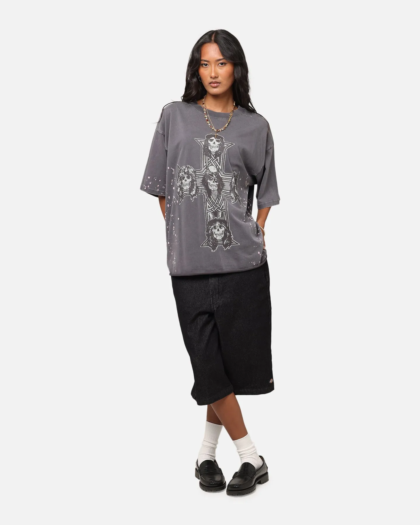 Eco Friendly Fabric Stylish Guns N Roses Guns Cross T-Shirt Washed Black
