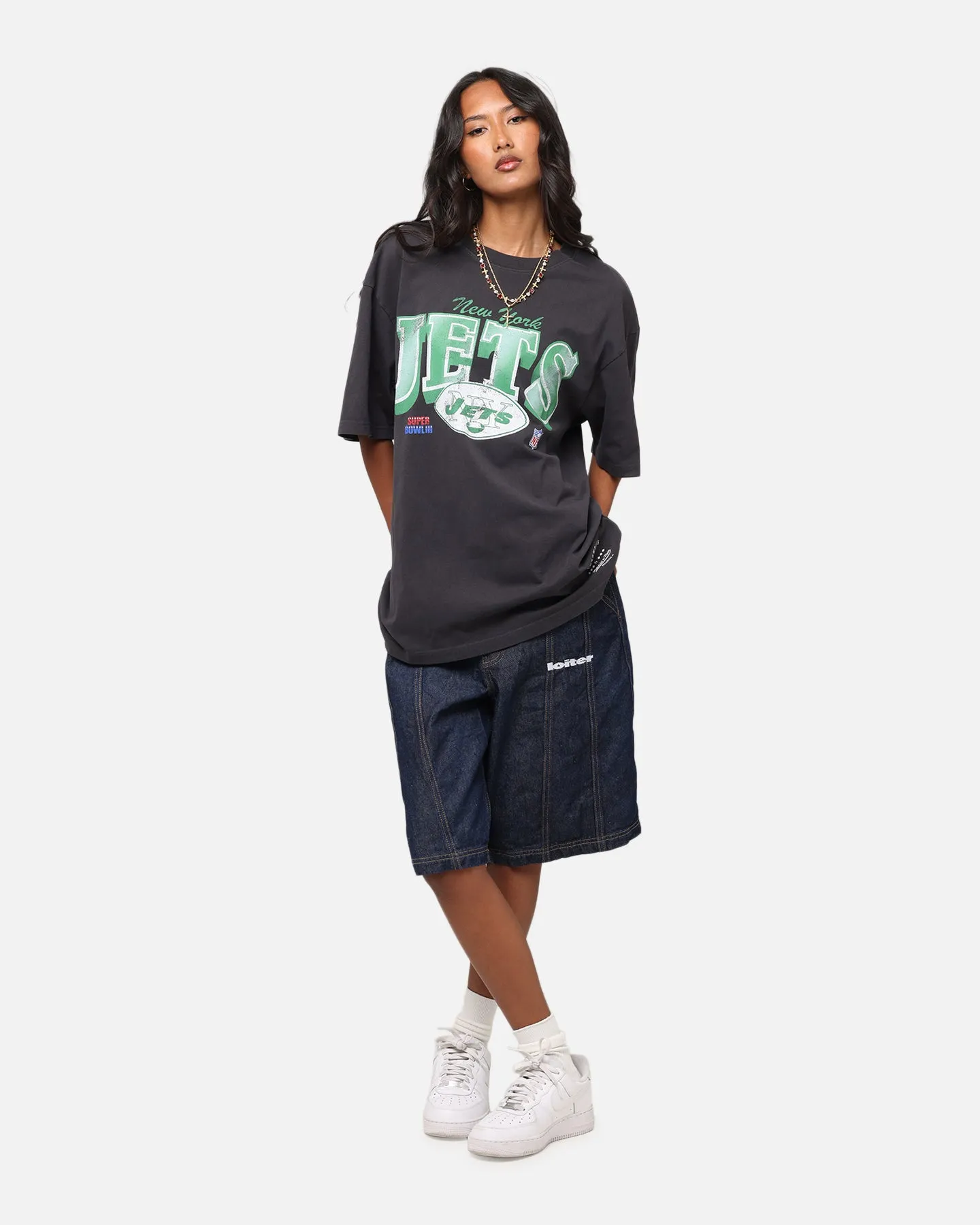 Mitchell & Ness New York Jets Arch T-Shirt Faded Black Comfortable Wear Minimal Comfort Wear