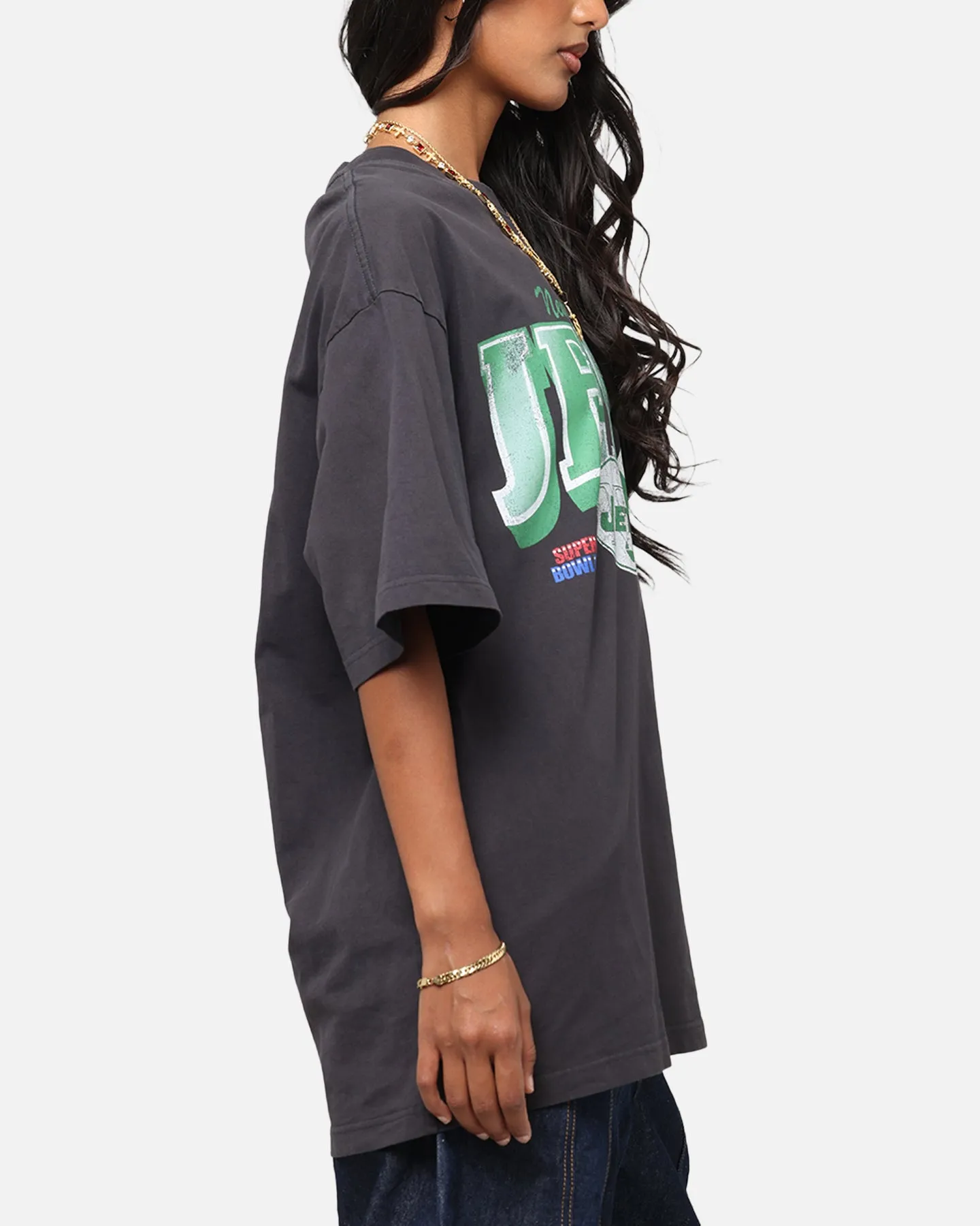 Mitchell & Ness New York Jets Arch T-Shirt Faded Black BreathableMeshLining Simple and Comfortable