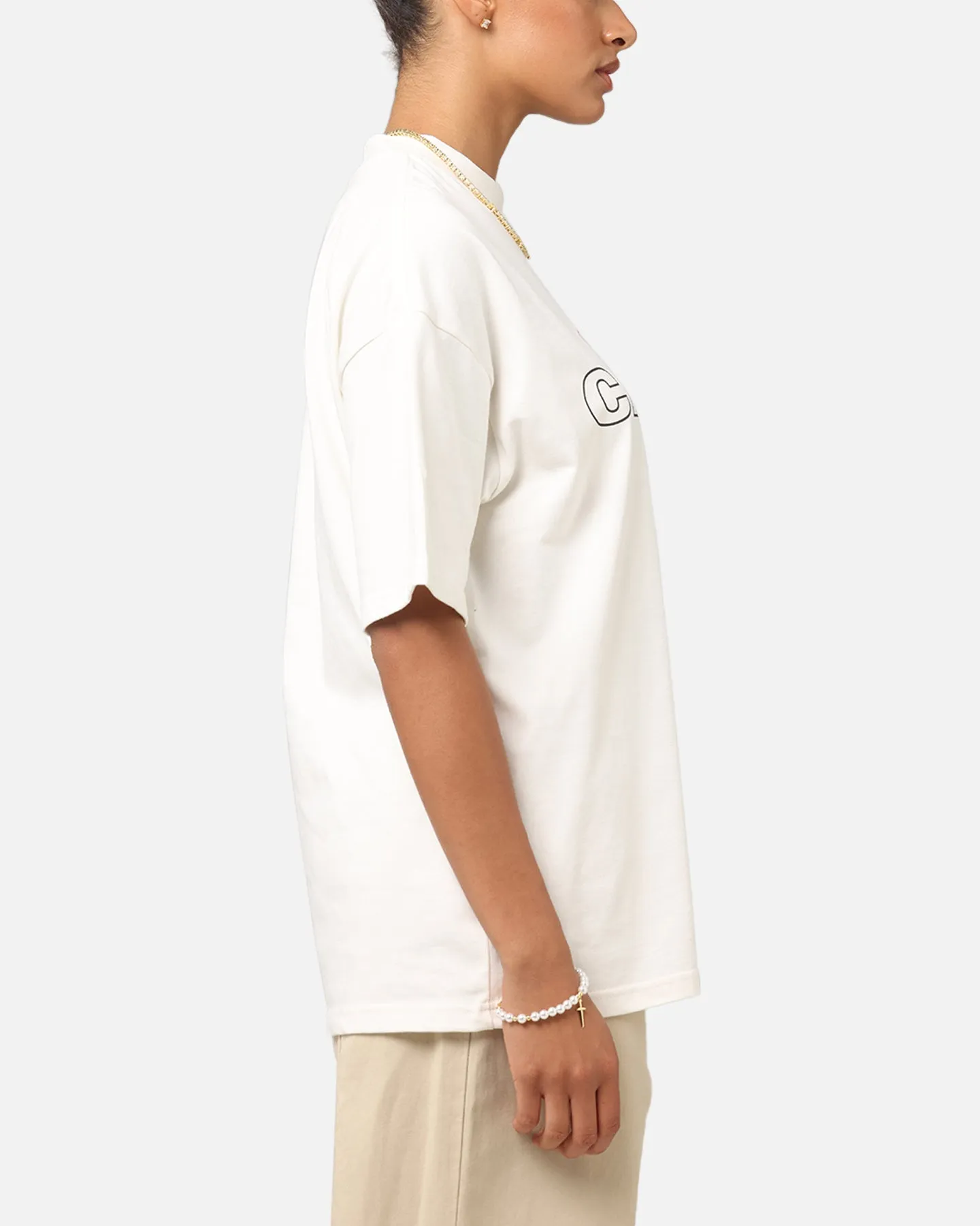Trendy Vibes Wear Carre Rosebud Mock Neck T-Shirt Off White