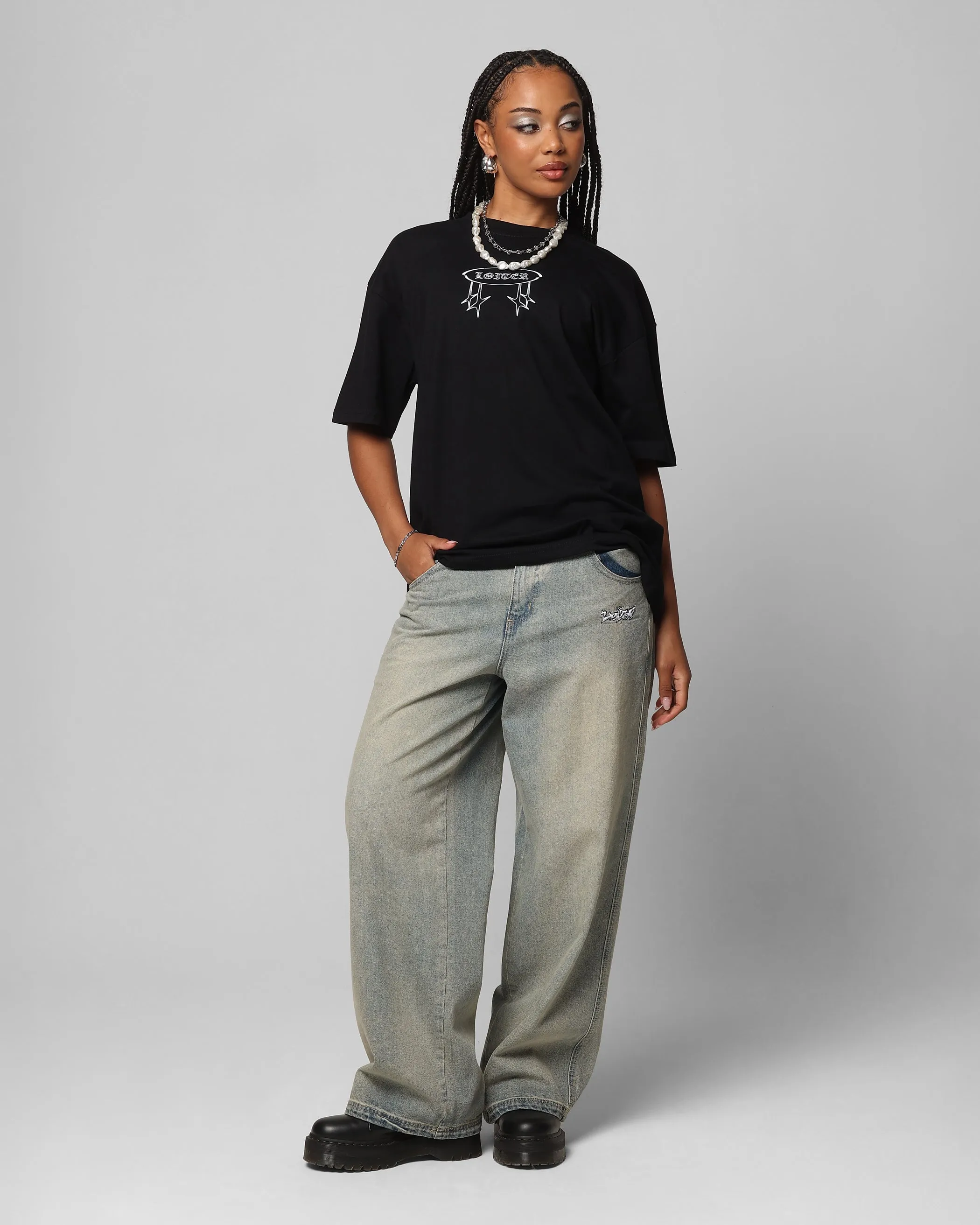 Loiter Chrome Spider T-Shirt Black Layered Hem Detail