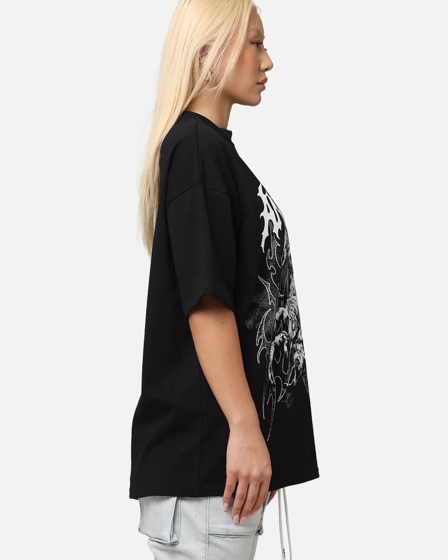 All-Season Comfort Wear Organic Cotton The Anti Order Invasion Mock Neck T-Shirt Black