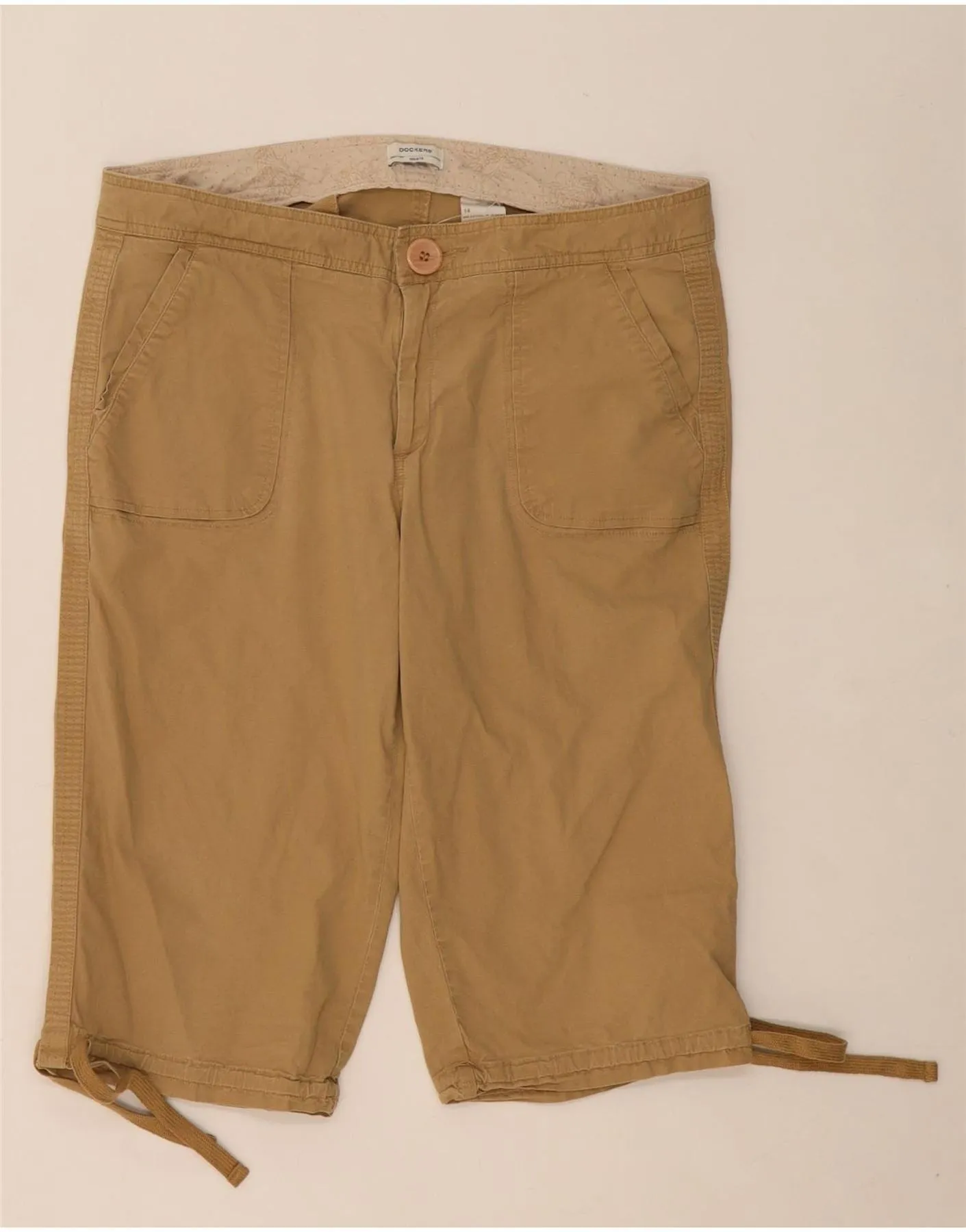 DOCKERS Womens Ideal Fit Casual Shorts US 14 XL W36 Beige Cotton Cargo Pockets Freedom Movement