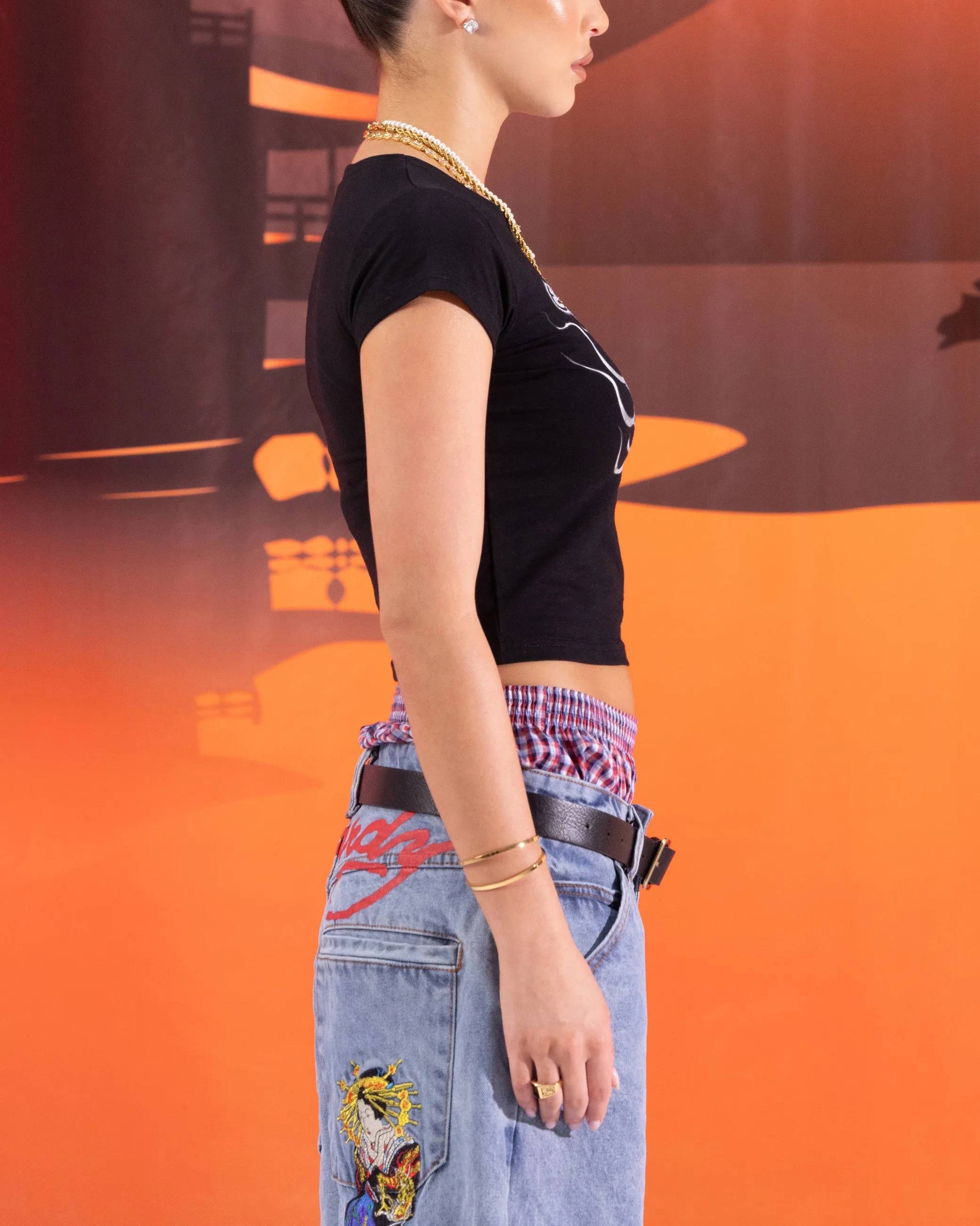 Ed Hardy Women's Cross My Heart Baby T-Shirt Black High Density Fabric Cotton Blend