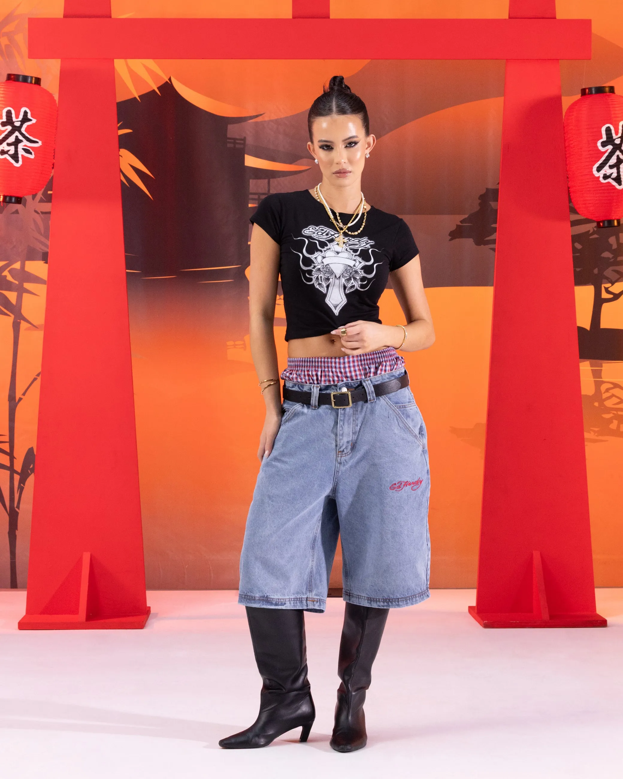 Trendy Comfort Abstract mystery Ed Hardy Women's Cross My Heart Baby T-Shirt Black