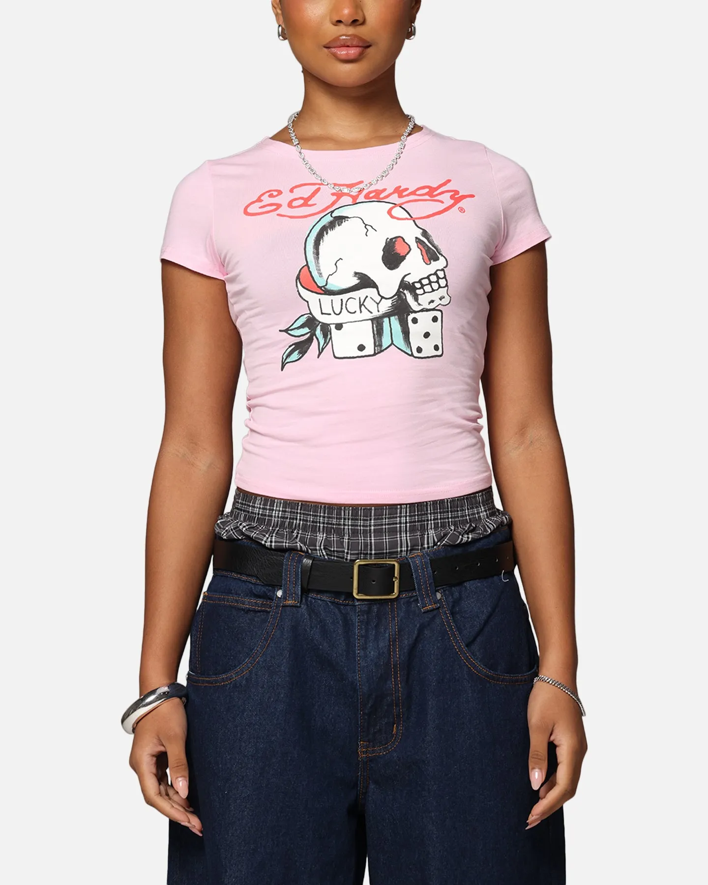Ed Hardy Women's Lucky Baby T-Shirt Pink Chic Design
