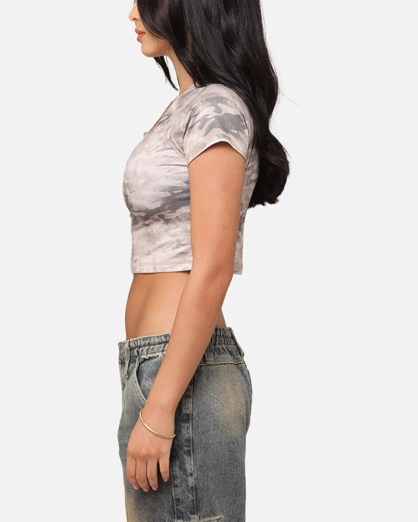 XXIII Women's Boiler Room Crop T-Shirt Desert Camo Essential Wear