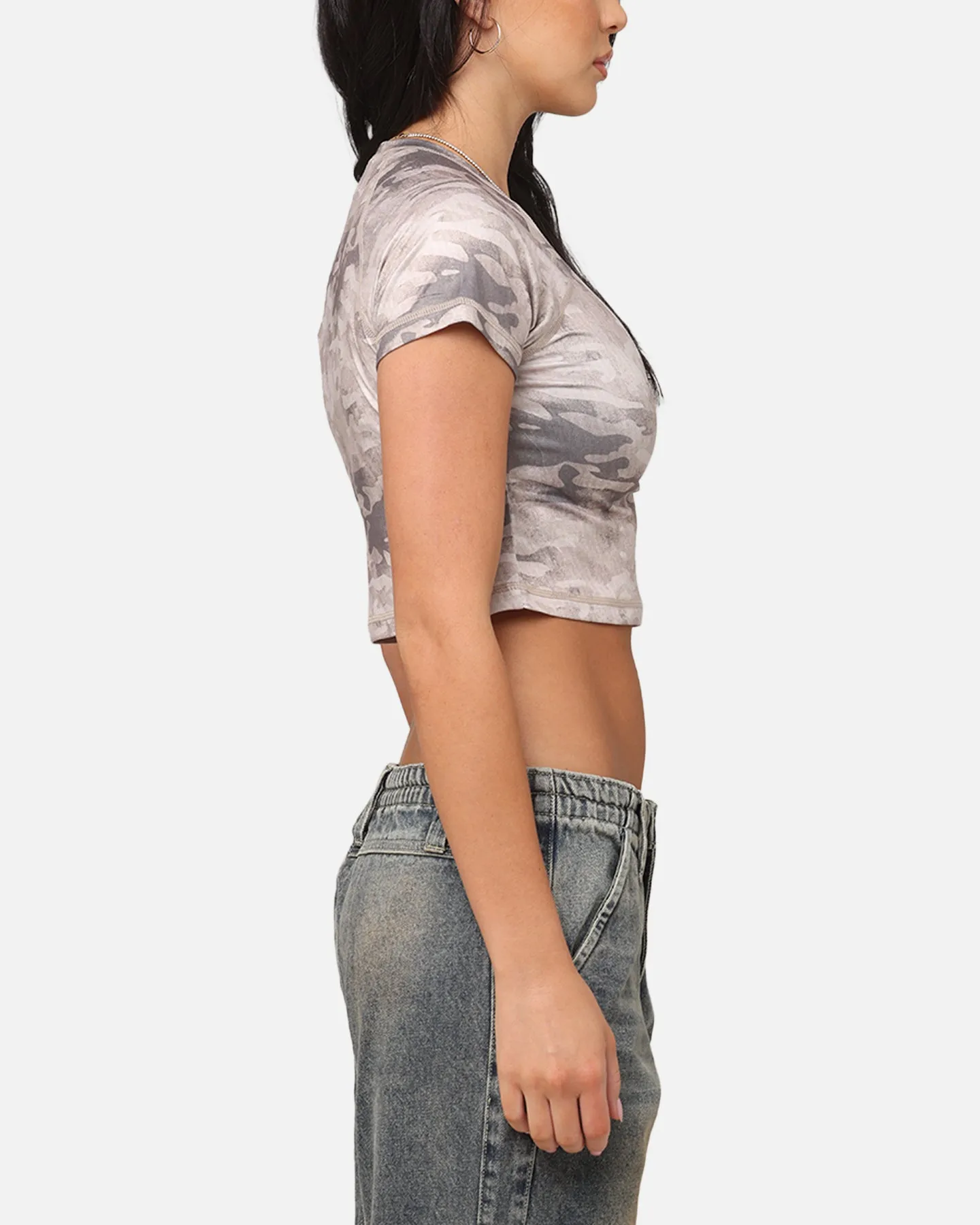 XXIII Women's Boiler Room Crop T-Shirt Desert Camo Everyday Comfort Style GentleWashResistance