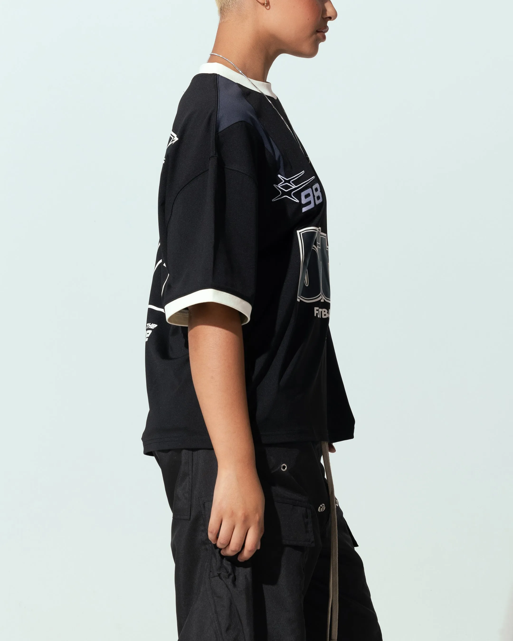 Geometric Print Light and Cozy Loiter Tournament Jersey Black