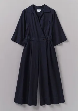 Slim Fit Design Indigo Twill Culotte Jumpsuit | Indigo