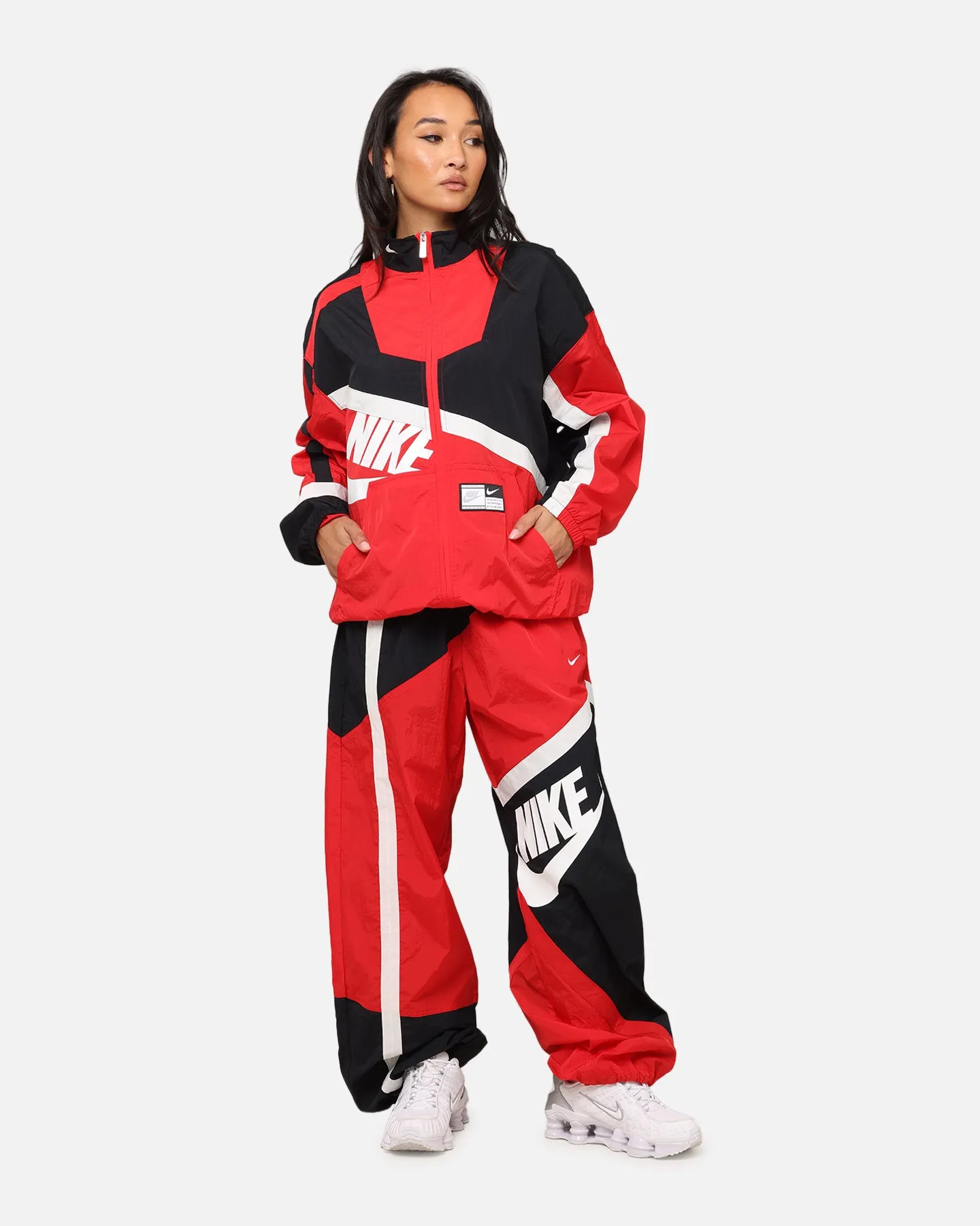 Subtle AdjustableCuffs Nike Women's Oversized Street Woven Jacket University Red/Black/Sail