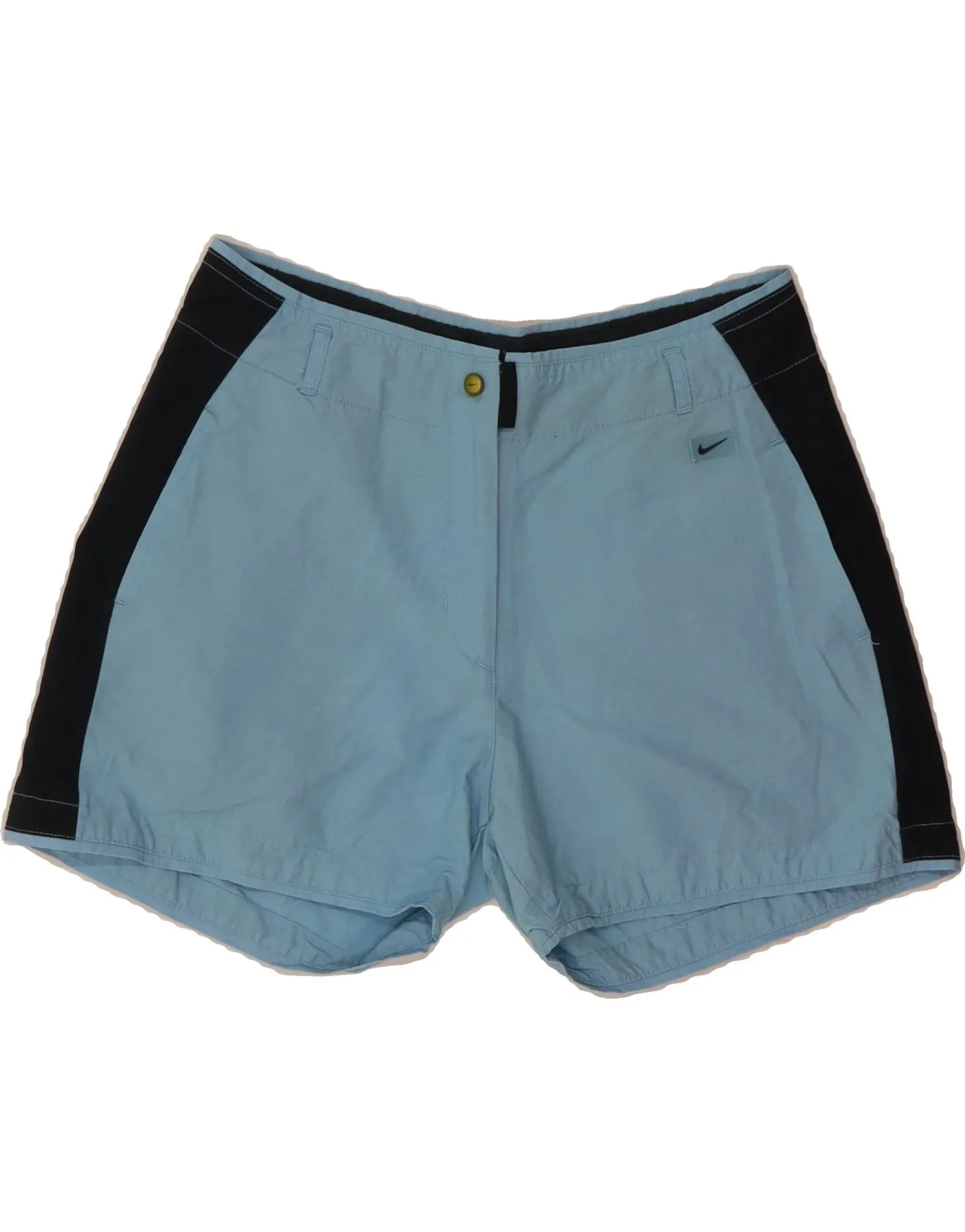 warm tones Stain Repellent Treatment NIKE Womens Chino Shorts UK 10 Small W30  Blue Colourblock Cotton