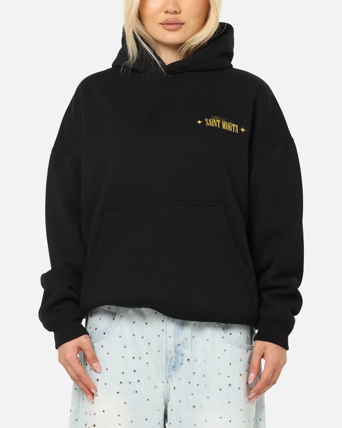 Saint Morta Realm Of Return Boxy Hoodie Black theater look