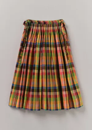 Road Trip Outfit Mix Pleated Check Cotton Skirt | Bright/Multi