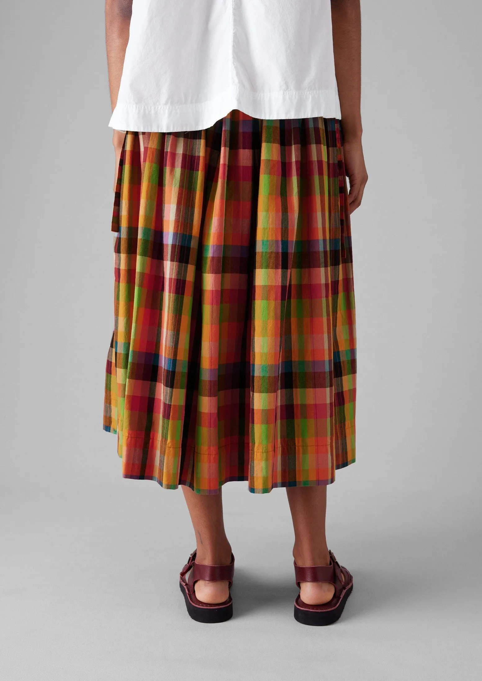 Pleated Check Cotton Skirt | Bright/Multi Vibe Ready Smart Look