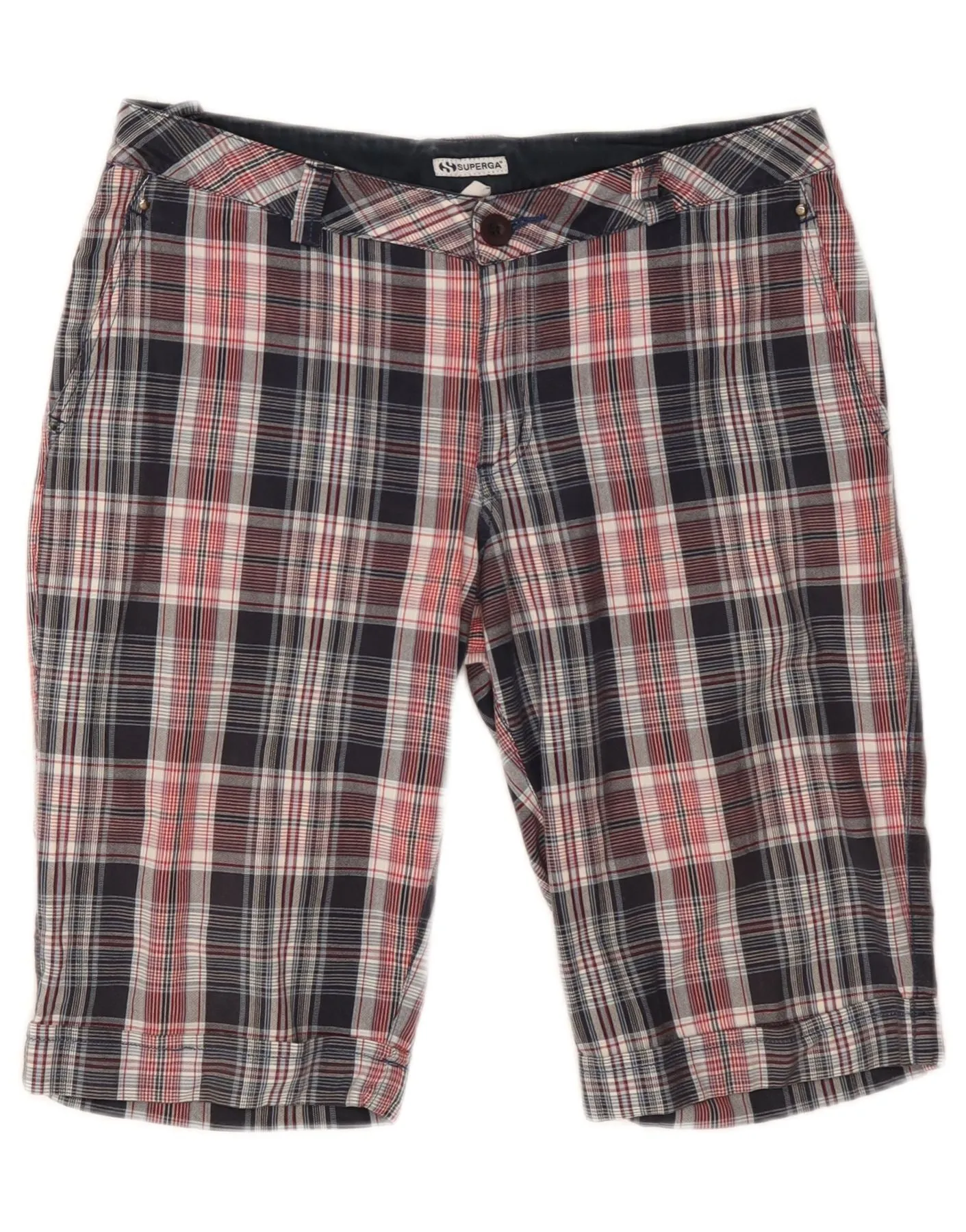 SUPERGA Womens Chino Shorts IT 44 Medium W30  Multicoloured Check Cotton Flex Waist System Comfy Feel