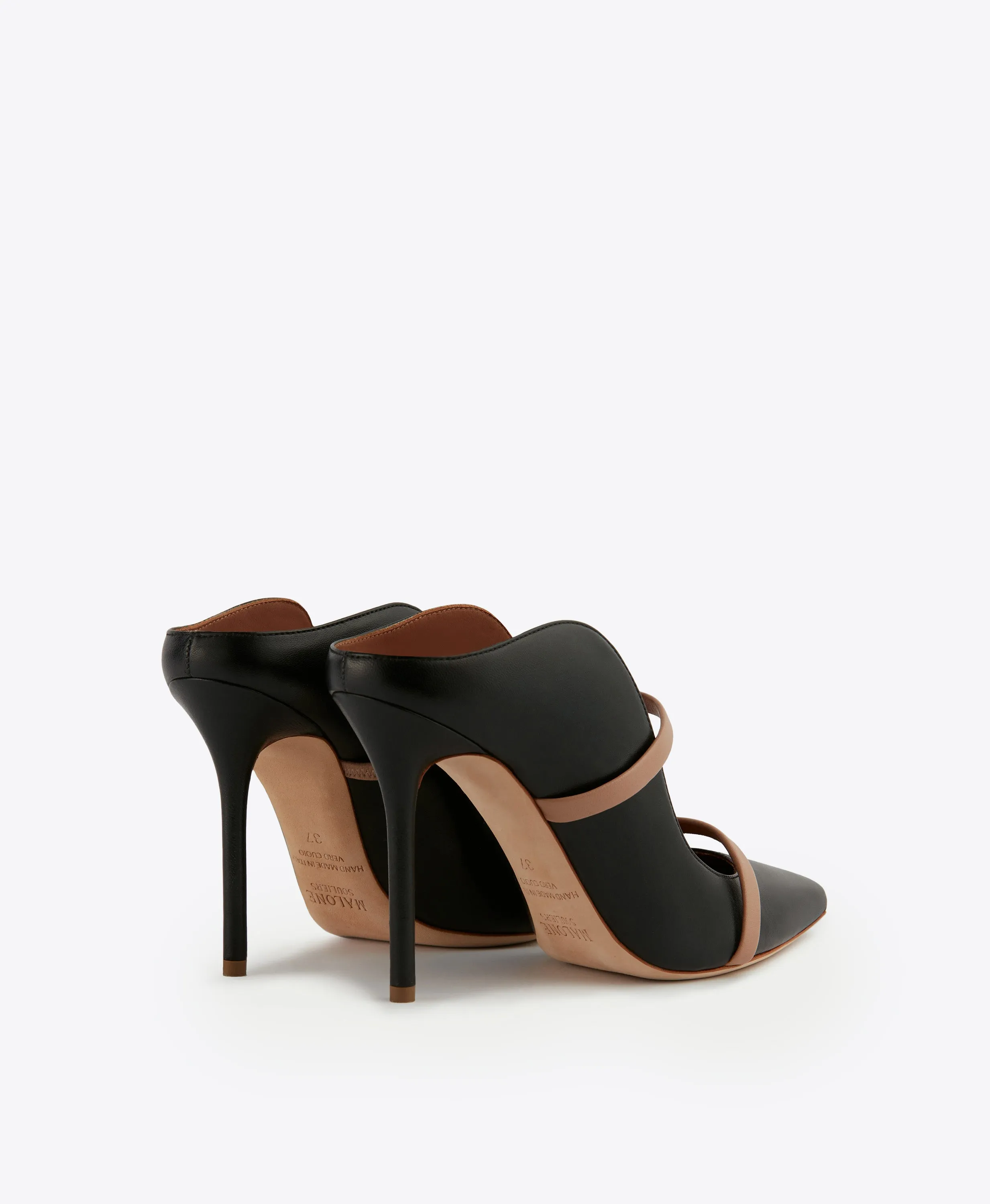 Maureen 100 Black & Blush Leather Mules All Season Fashion Heels for Summer