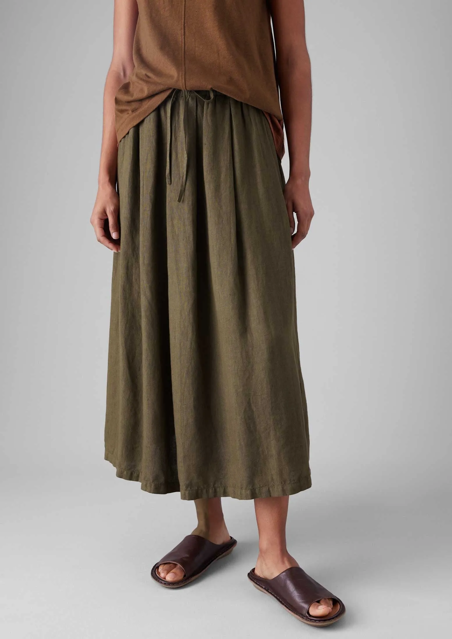 Retro Style Garment Dyed Linen Skirt | Pear