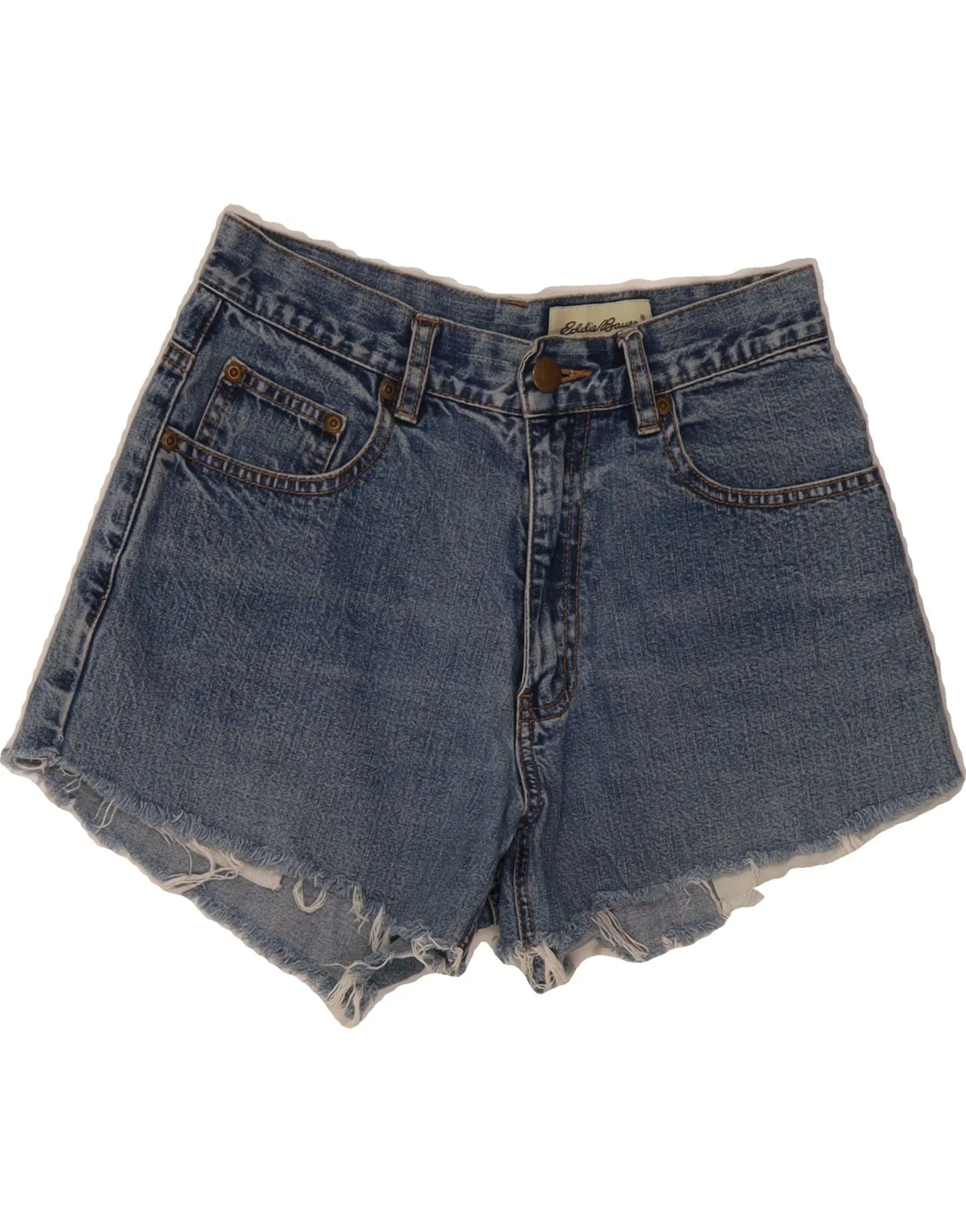 EDDIE BAUER Womens Petite Denim Hot Pants US 4 Small W26  Blue Cotton Elastic Comfort Anti Slip Grip Technology