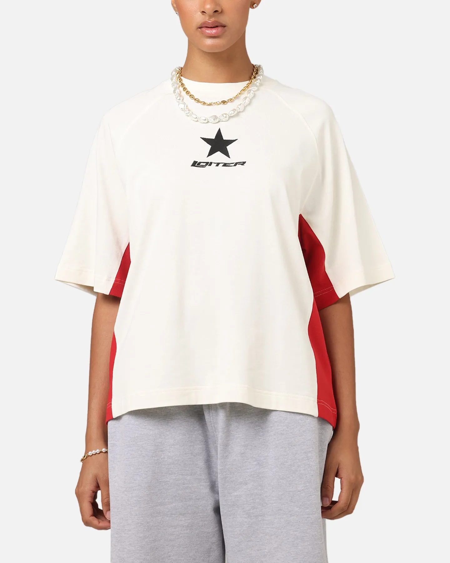 Flattering Design Loiter Daytona Panel T-Shirt White/Pink