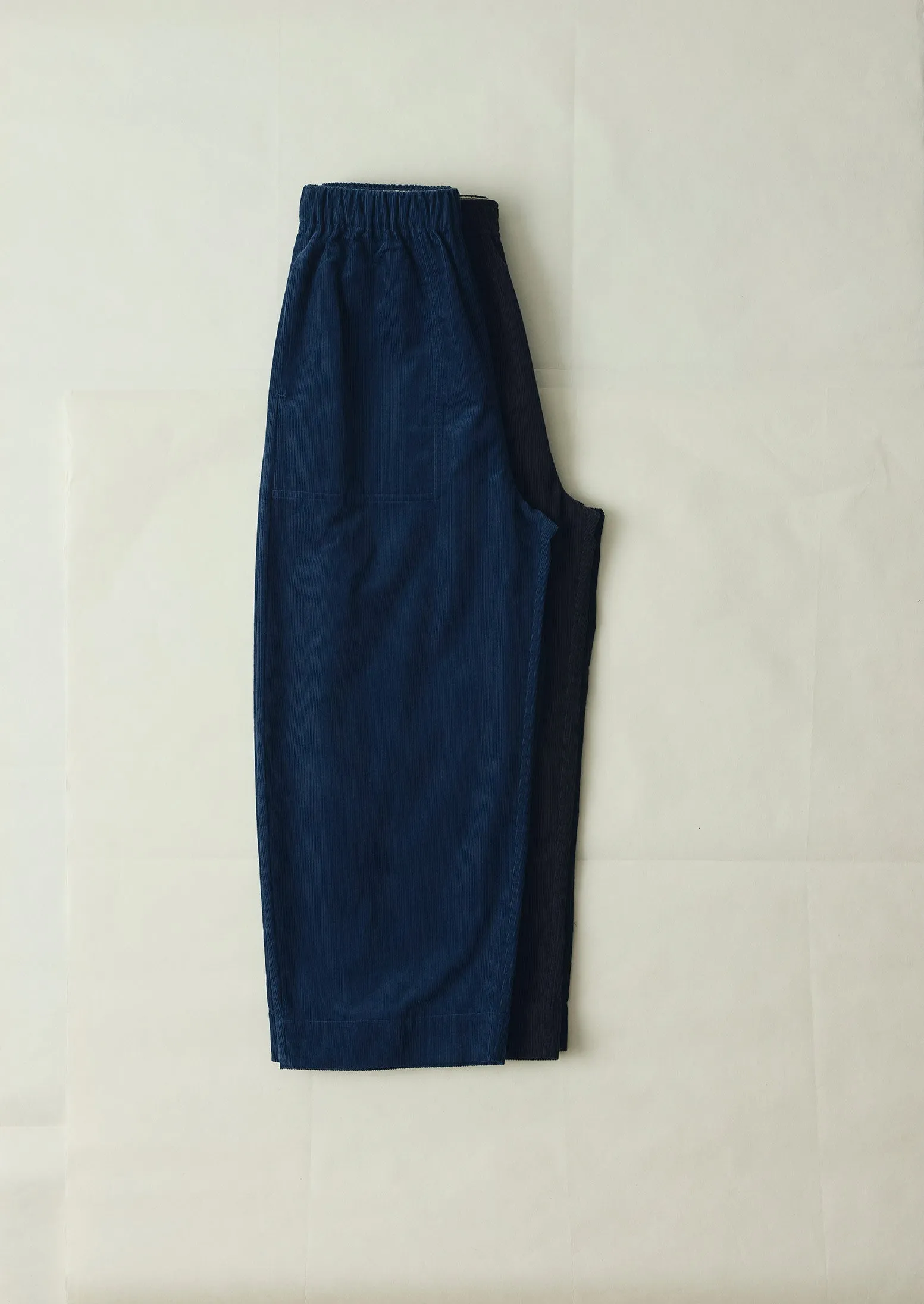 Organic Cord Barrel Leg Pants | Denim Blue Reinforced Stitching Tight Cut