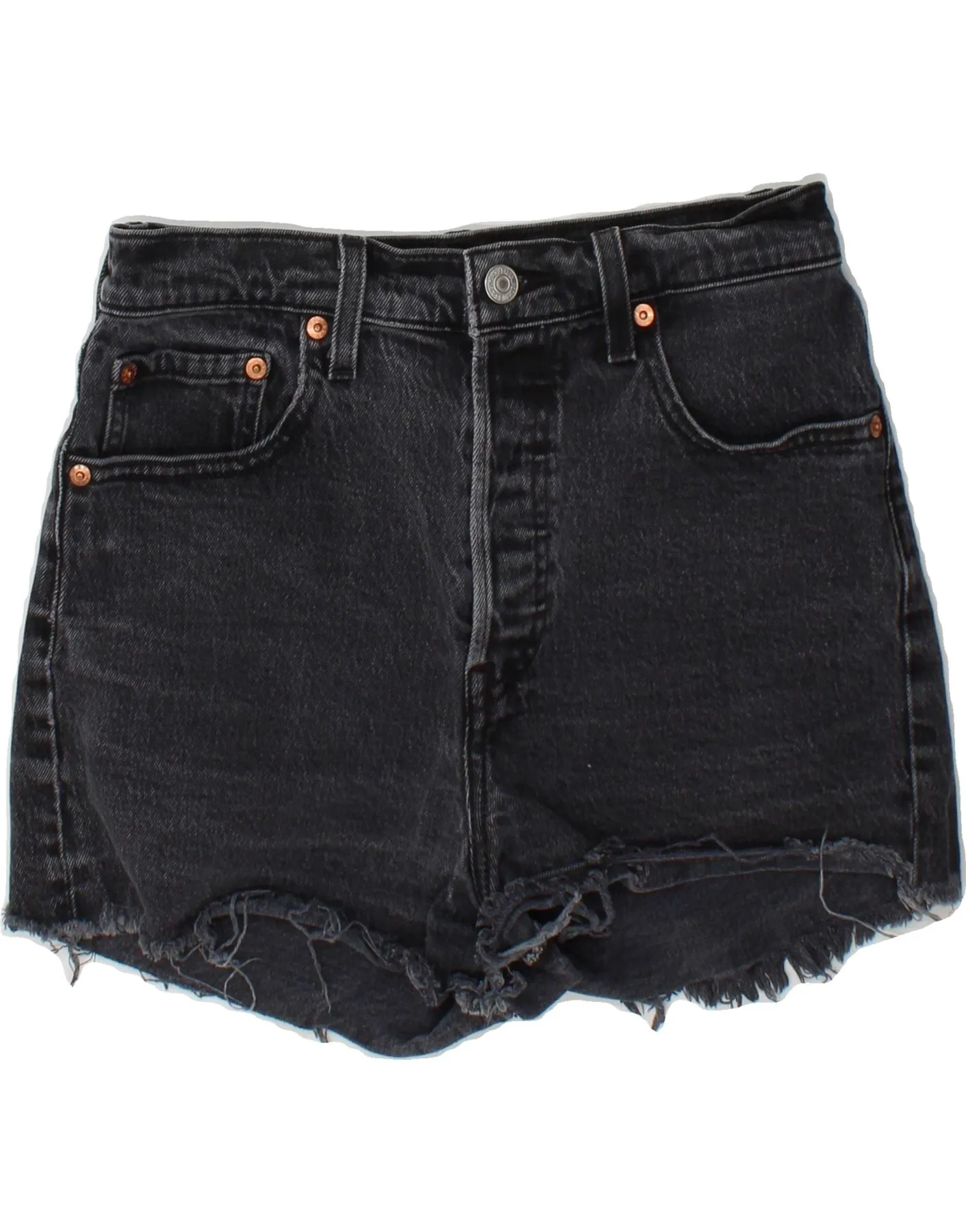 Water - repellent Light Reflective Trim LEVI'S Womens Ribcage High Waist Denim Hot Pants W28 Medium Grey Cotton