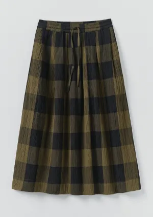 Crinkle Cotton Macro Gingham Skirt | Olive/Black light colors Smart Texture