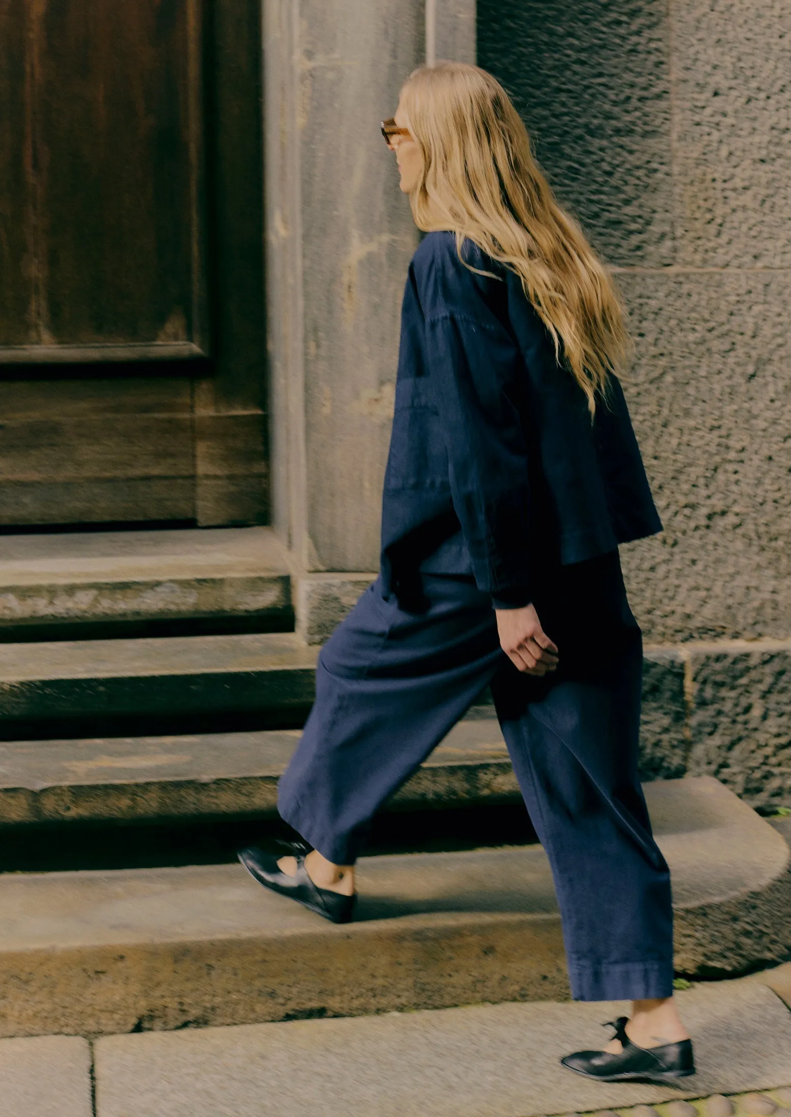 Cotton Canvas Pleat Front Pants | Blue Navy Quick Dry Fabric