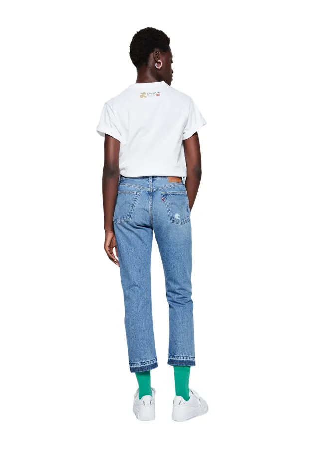 Compact Weave Technology Family Style Slim Levi's pantalone jeans da donna 501 Original Cropped largo alla caviglia 362000248 Light Indigo Destructed-Blu