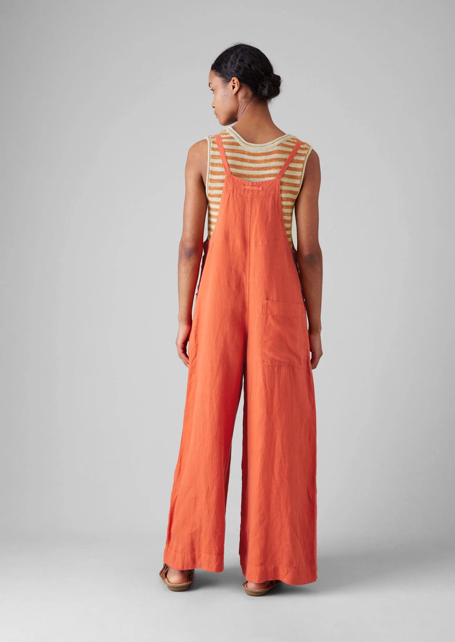 Body Fit Garment Dyed Linen Pocket Jumpsuit | Red Chilli